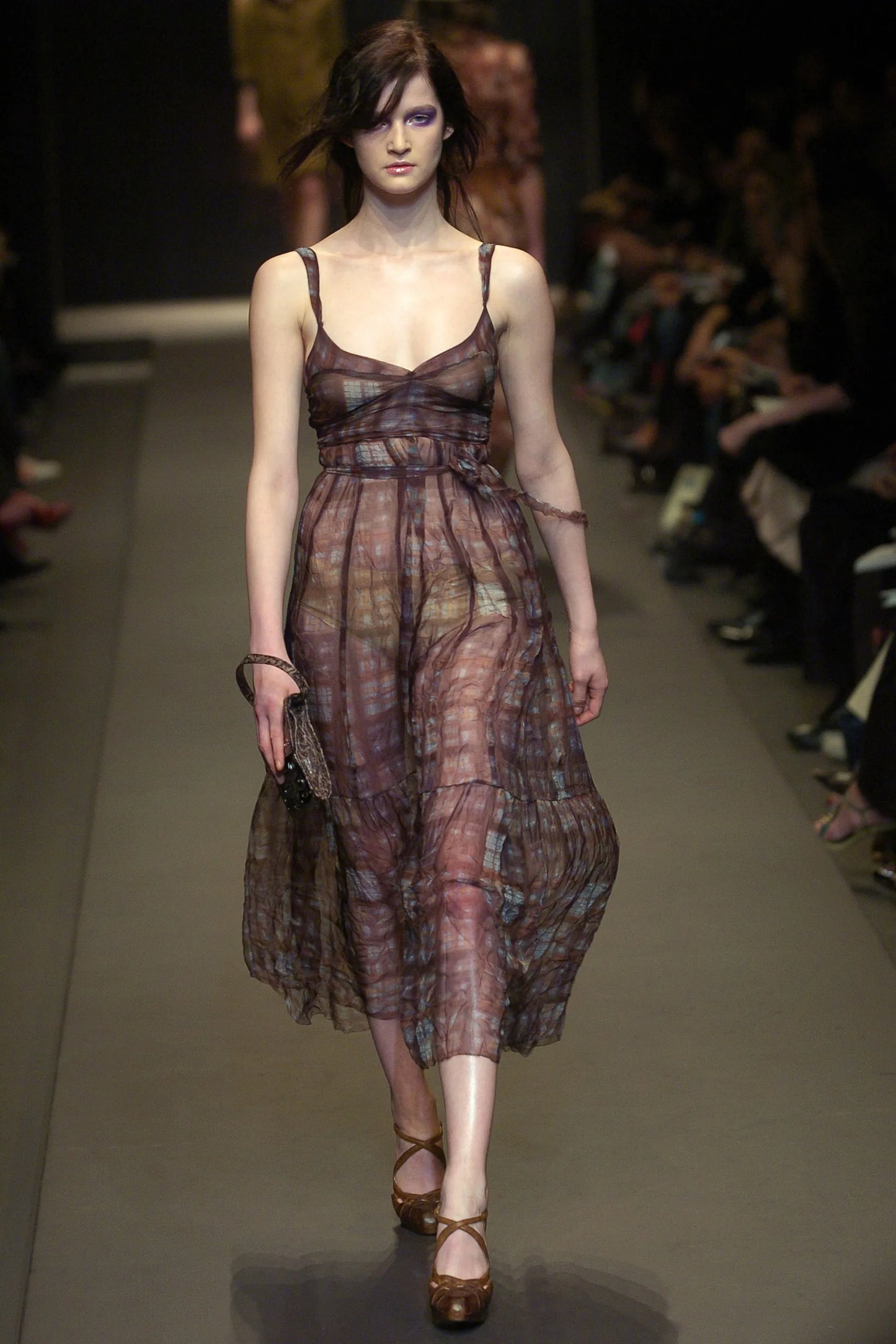 Miu Miu Fall 2004 Purple Plaid Silk Chiffon Dress