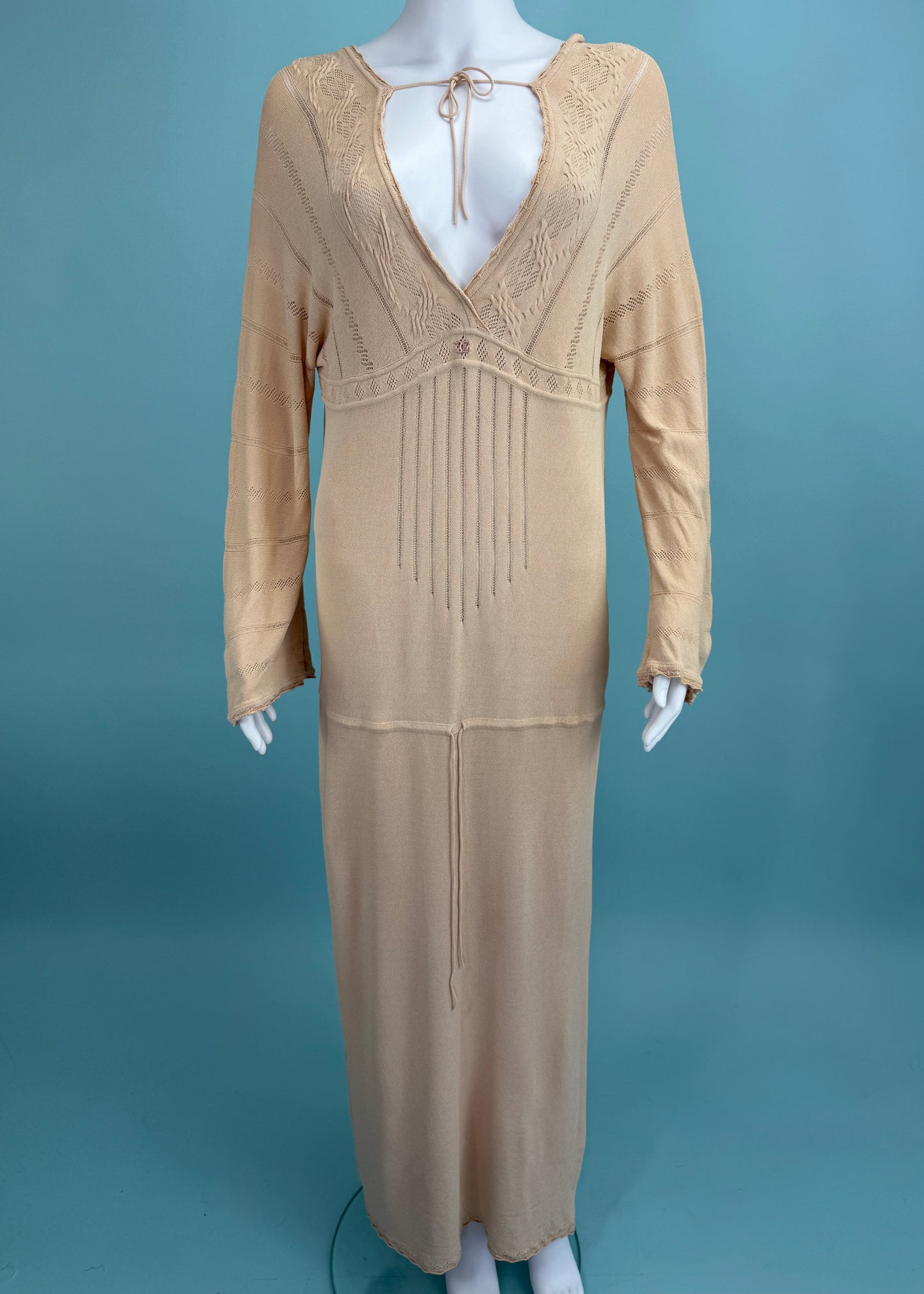 Chanel Spring 2001 Tan Knit Maxi Dress