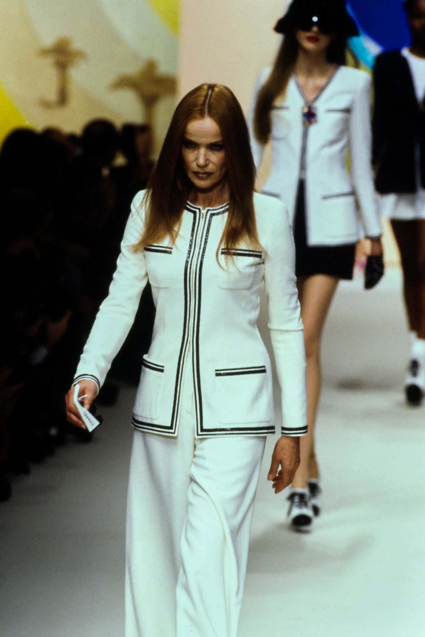 Chanel Spring 1995 Runway Blue Boucle Zip Jacket & Skirt Suit Set