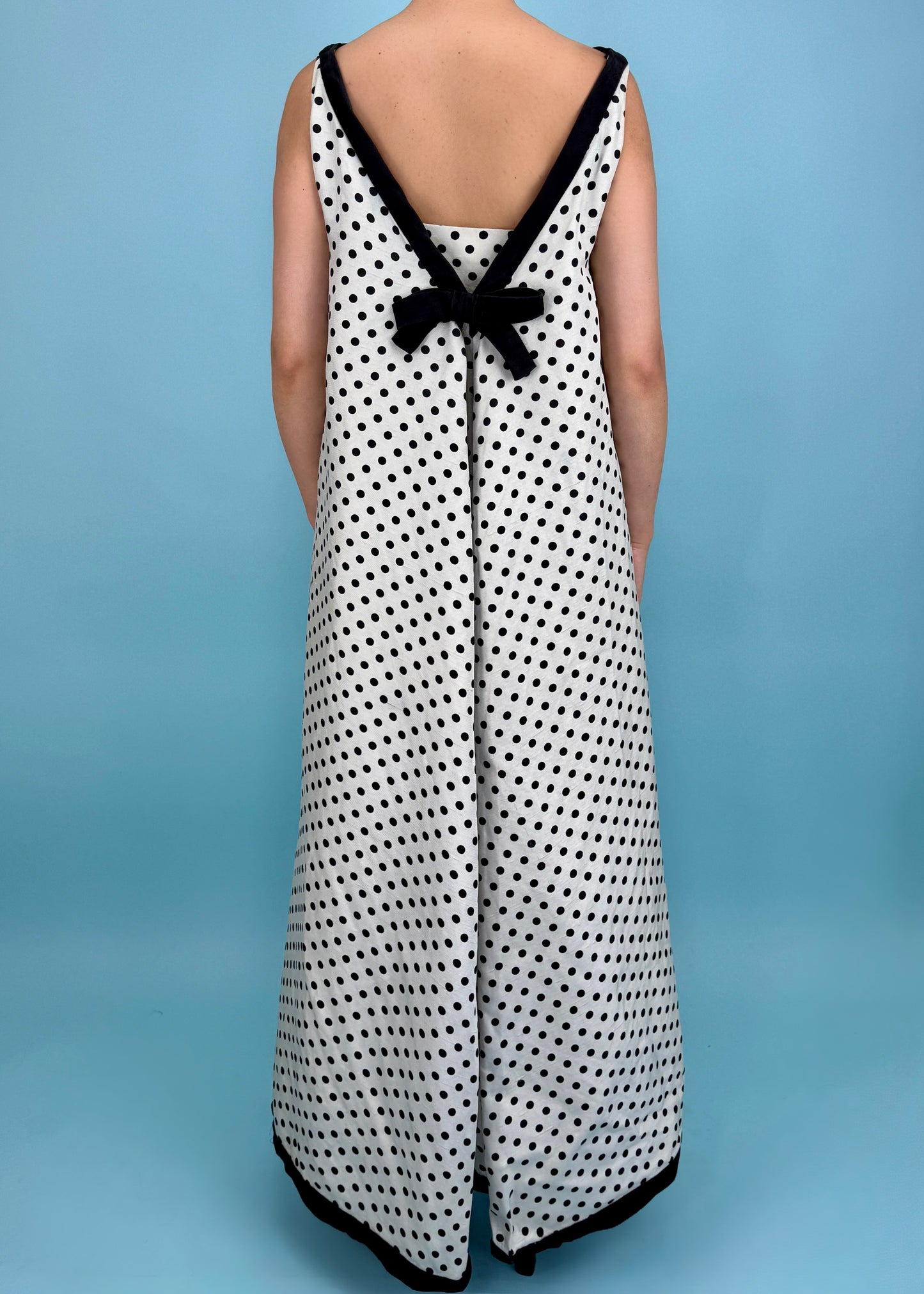 Pierre Balmain Haute Couture c.1963 Black & White Polka Dot Bow Silk Gown