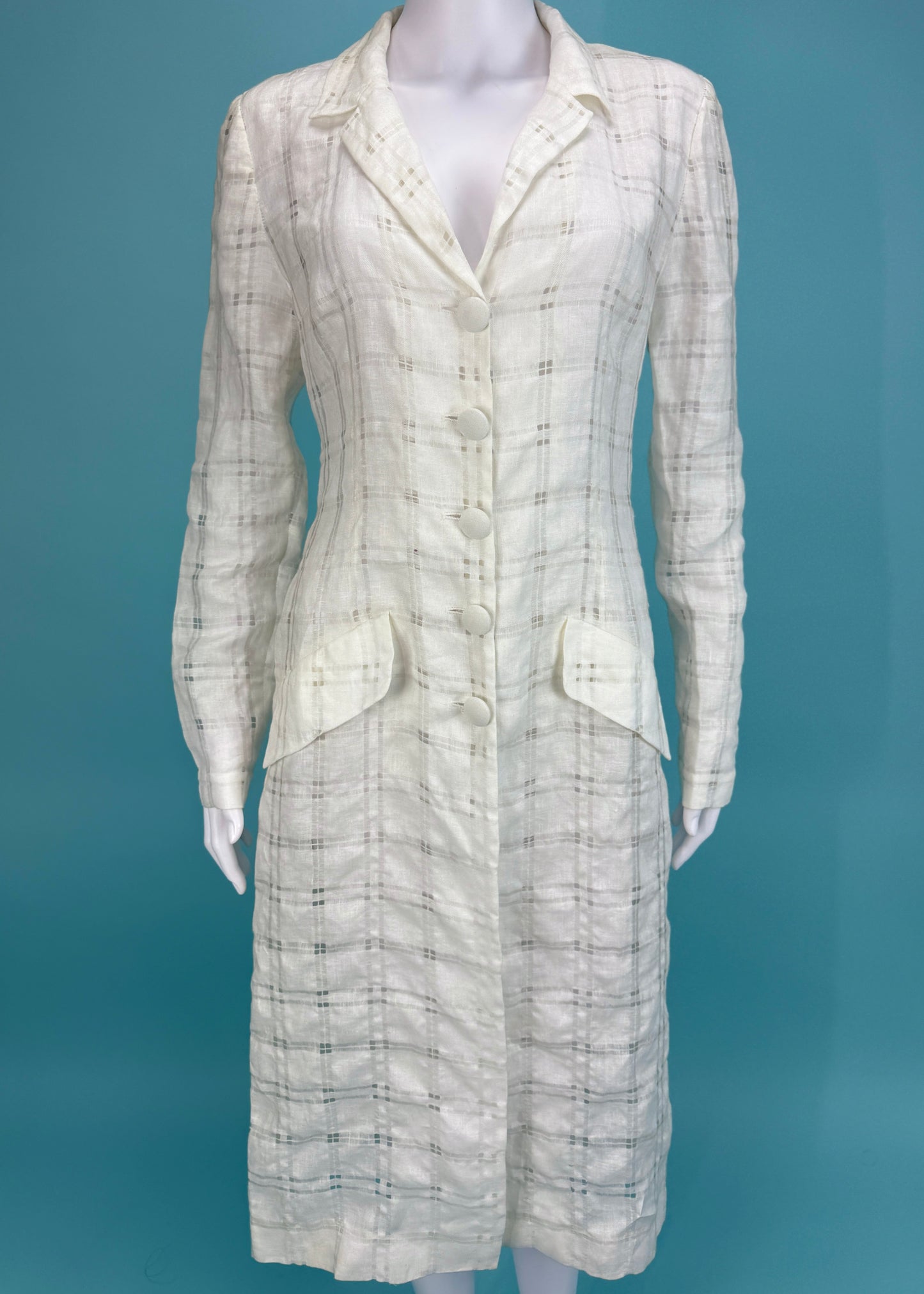 Chloé Spring 1998 White Checked Linen Two Piece Set
