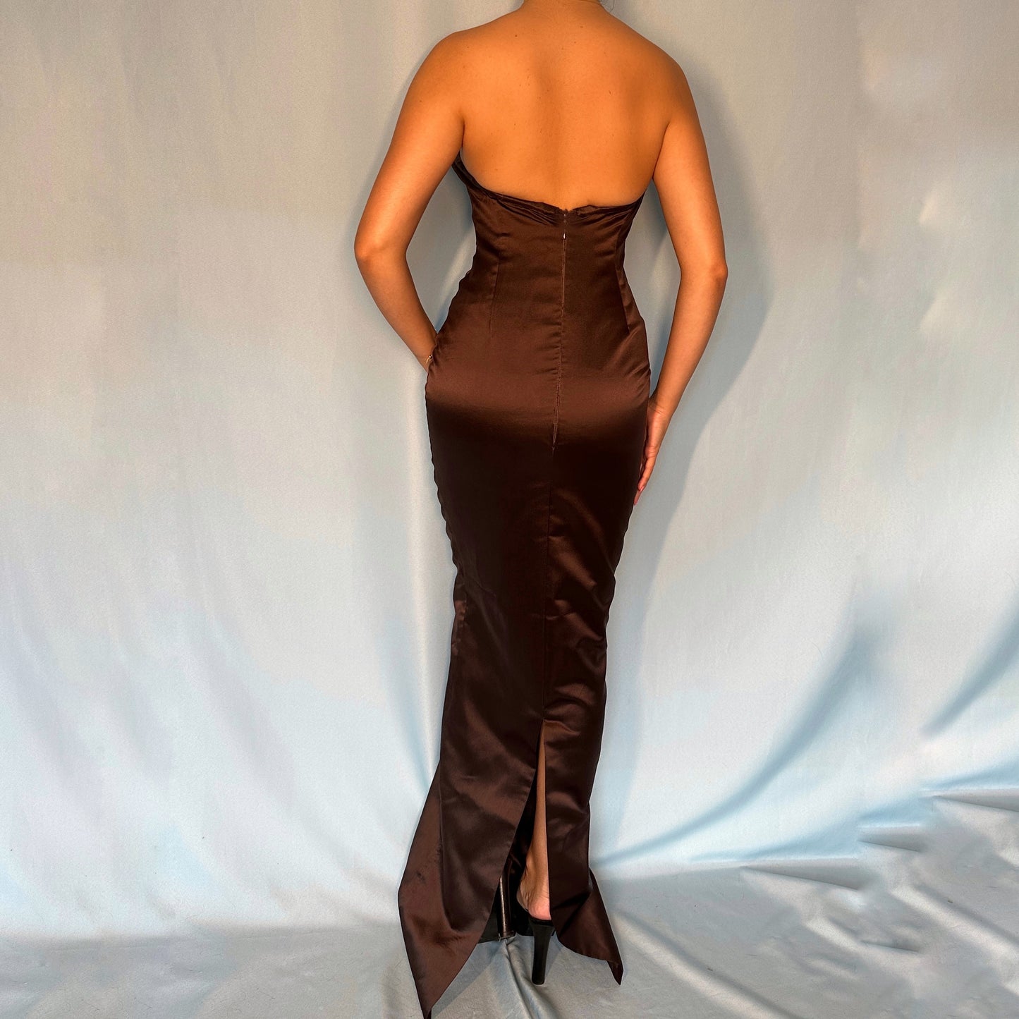 Alexander McQueen Fall 2005 Brown Satin Corseted Gown Dress