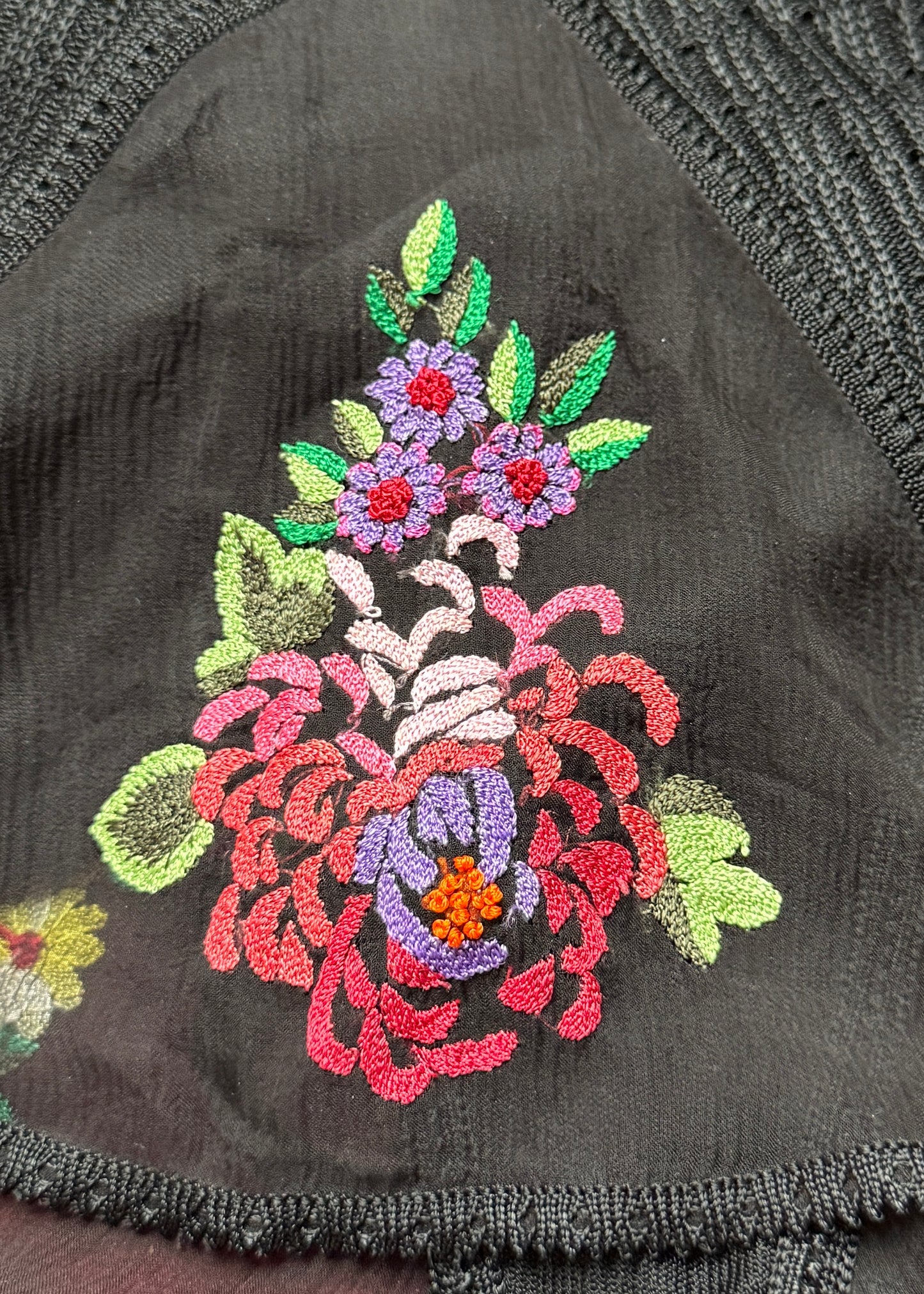 John Galliano 1990s Black Knit & Floral Embroidered Dress