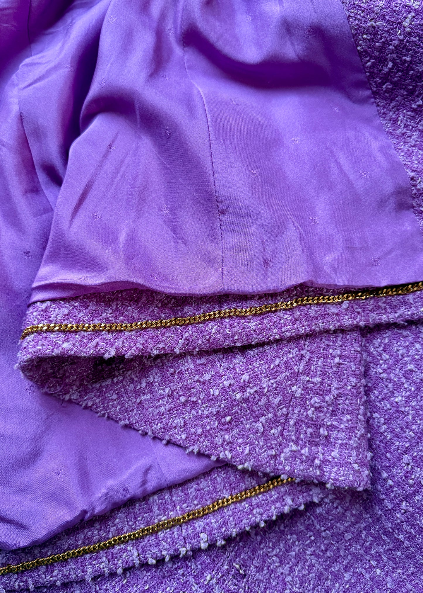 Chanel Spring 1994 Runway Purple Boucle Jacket & Skirt Suit Set
