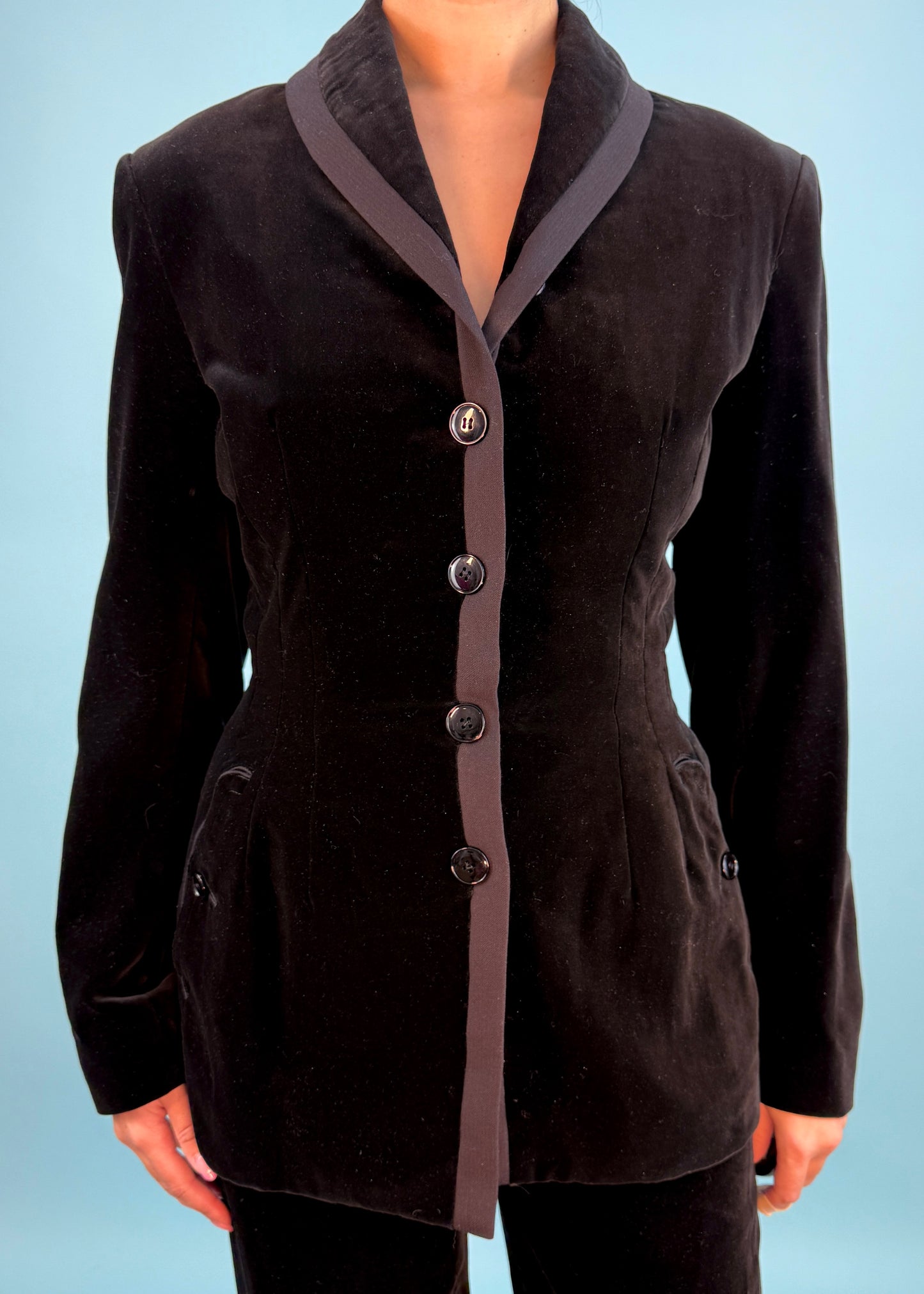 Azzedine Alaïa Fall 1989 Runway Black Velvet Jacket & Trouser Suit Set