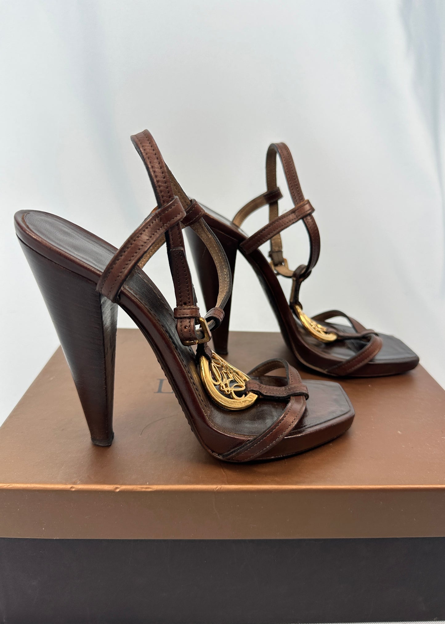 Loewe Leather Strappy Logo Heels