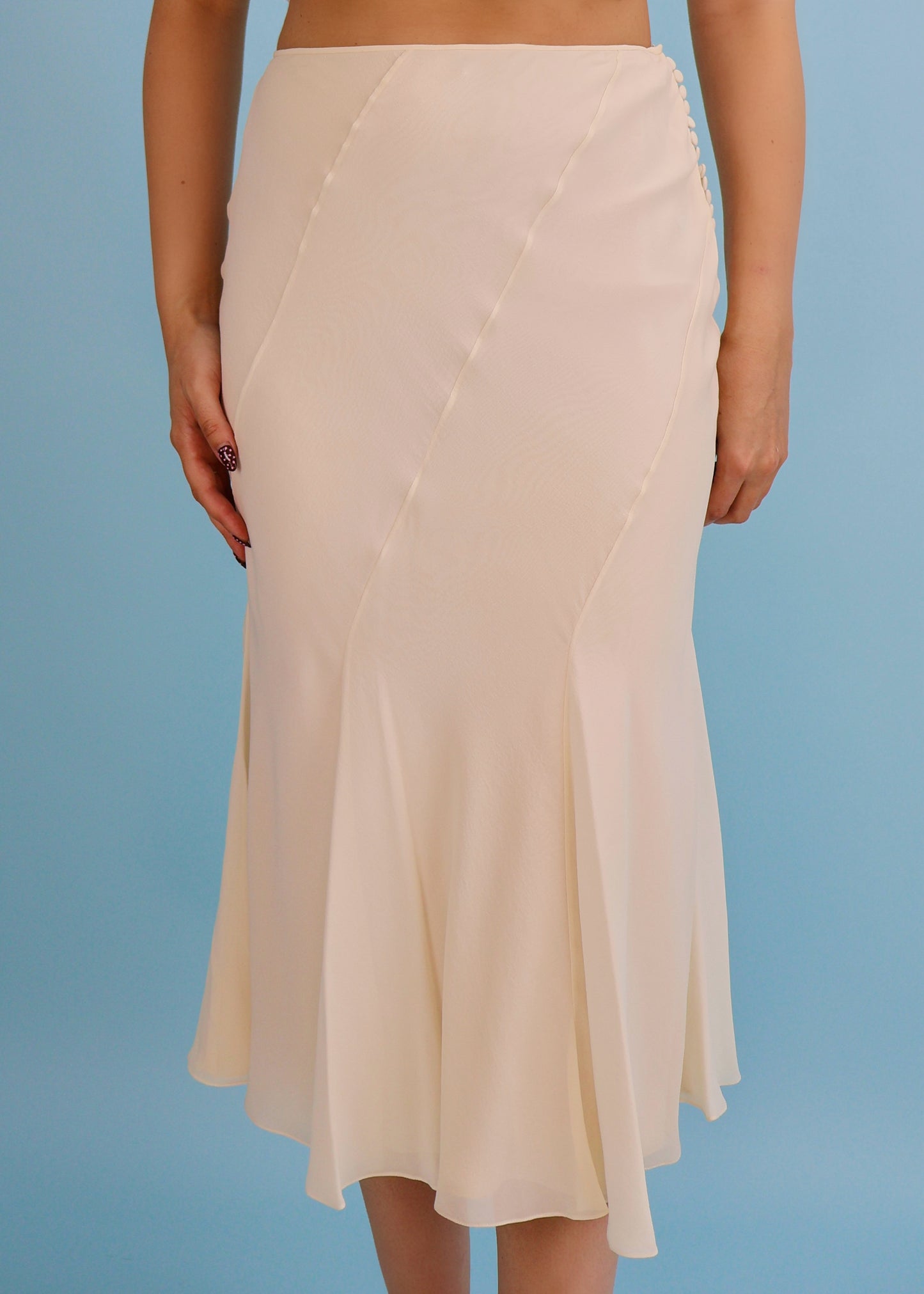 Dior Spring 2005 Cream Silk Chiffon Midi Skirt