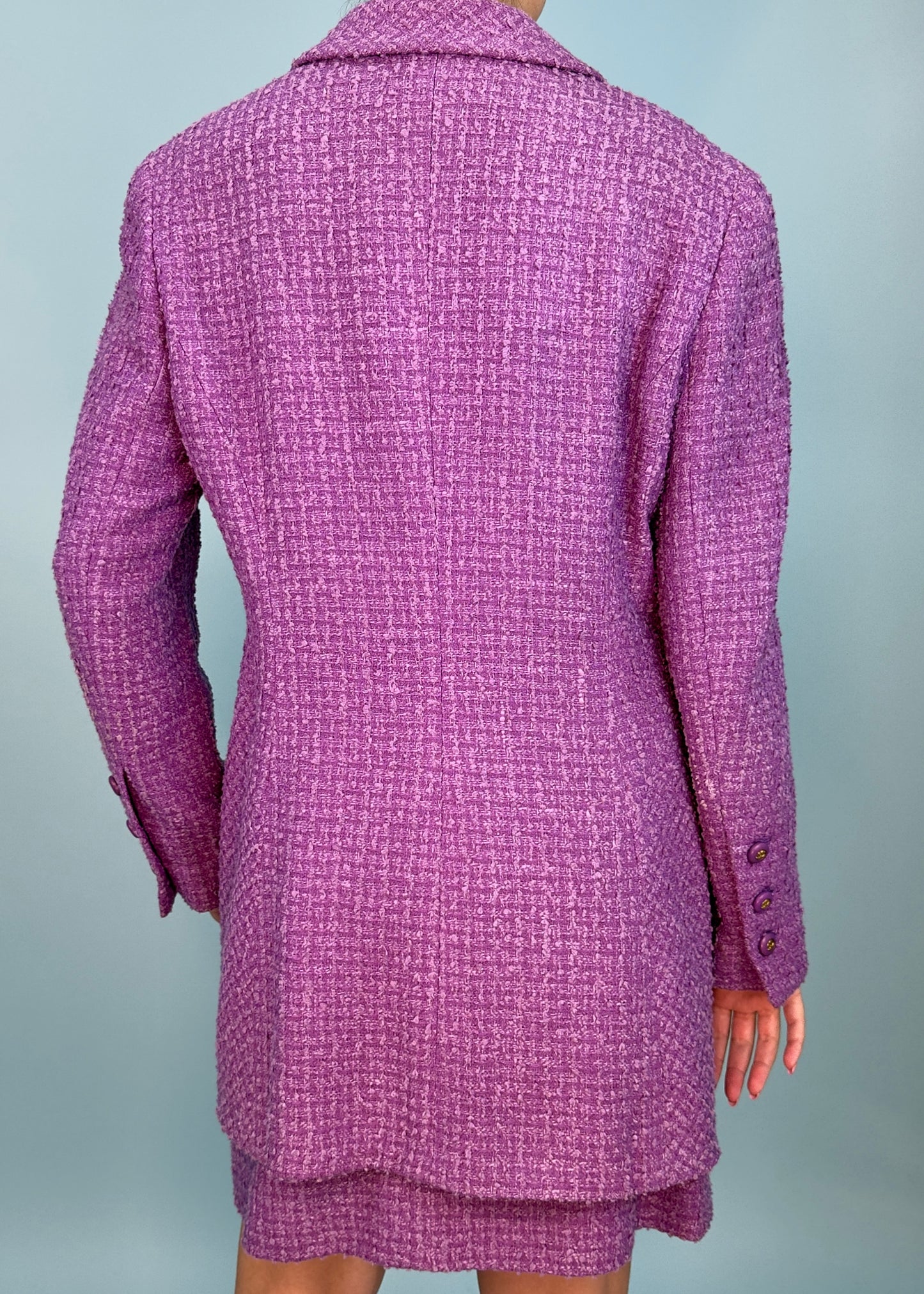 Chanel Spring 1994 Runway Purple Boucle Jacket & Skirt Suit Set