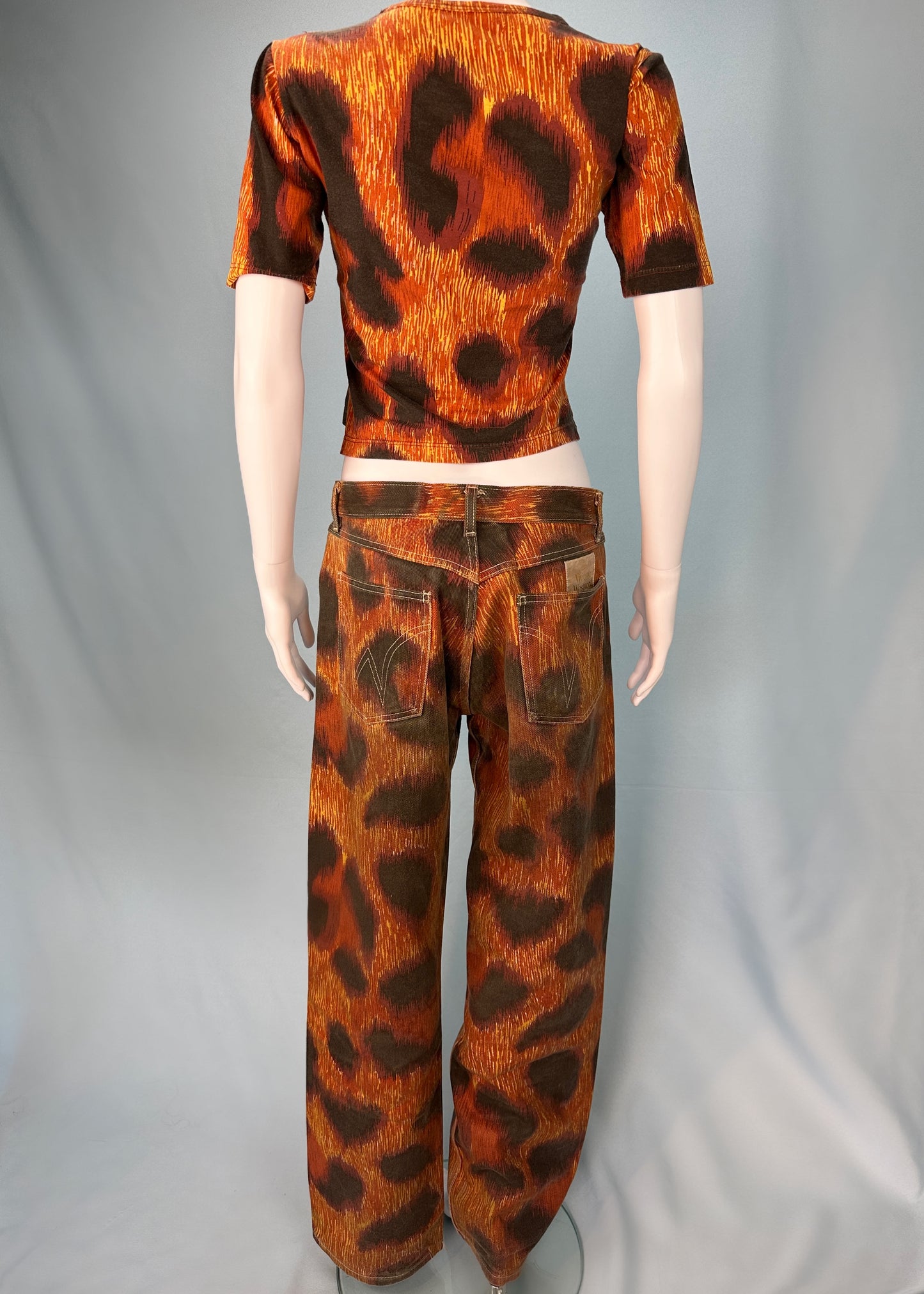 Vivienne Westwood Spring 1994 “Cafe Society” Runway Leopard Jeans & T Shirt Set