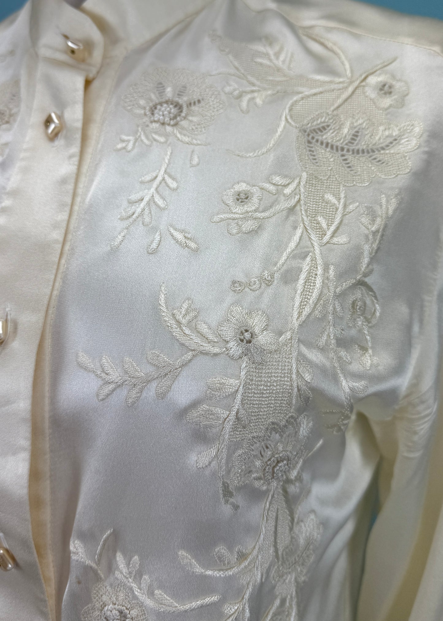 Valentino Spring 1999 Floral Embroidered Silk Shirt