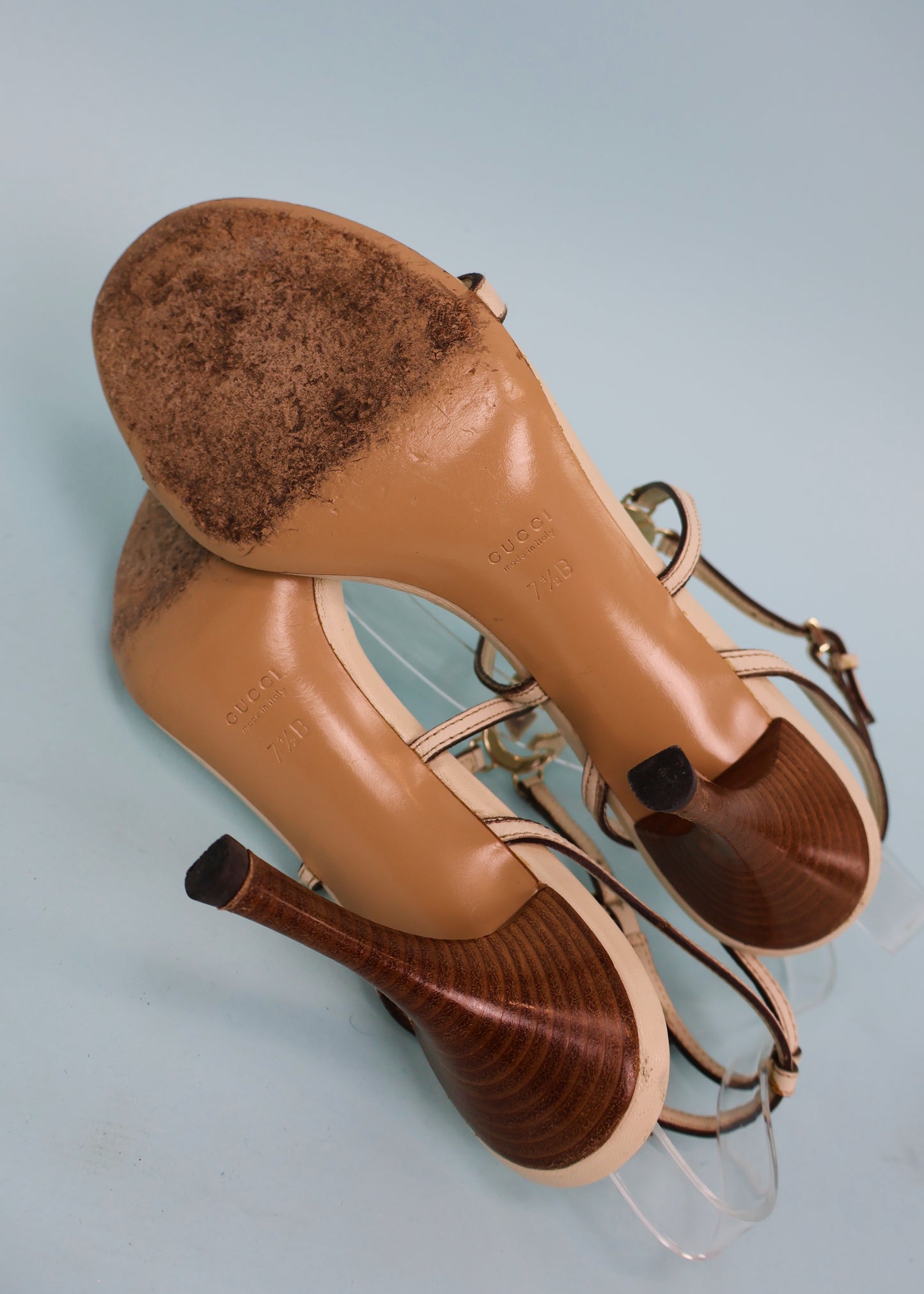 Gucci GG Monogram Charm Cream Leather Heels