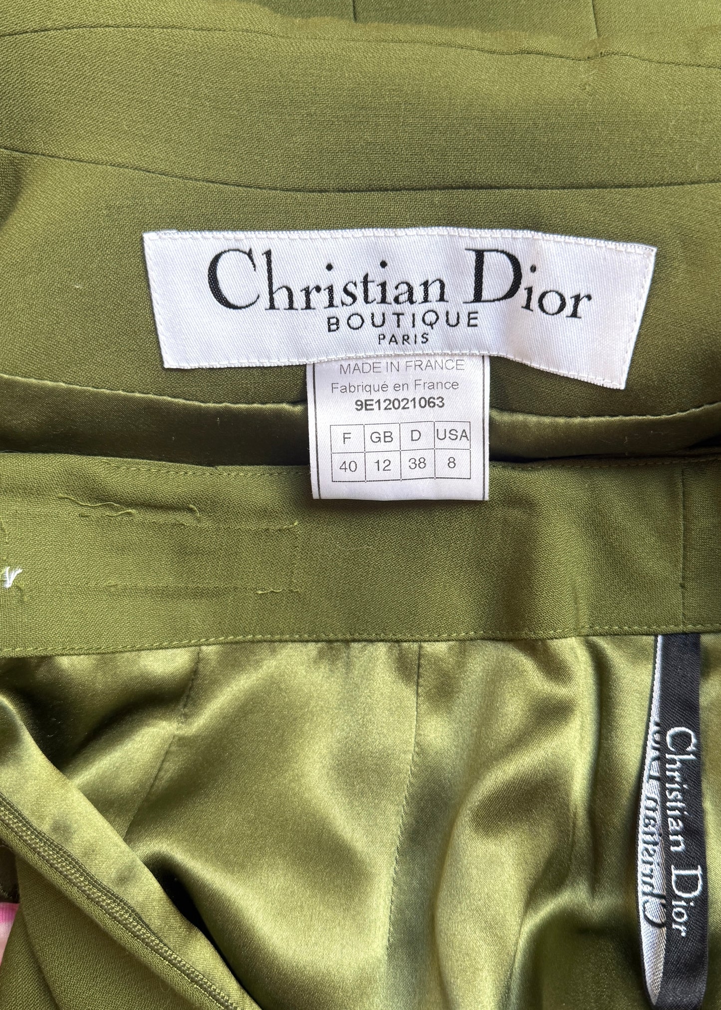 Dior Spring 1999 Khaki Green Jacket & Skirt Suit Set