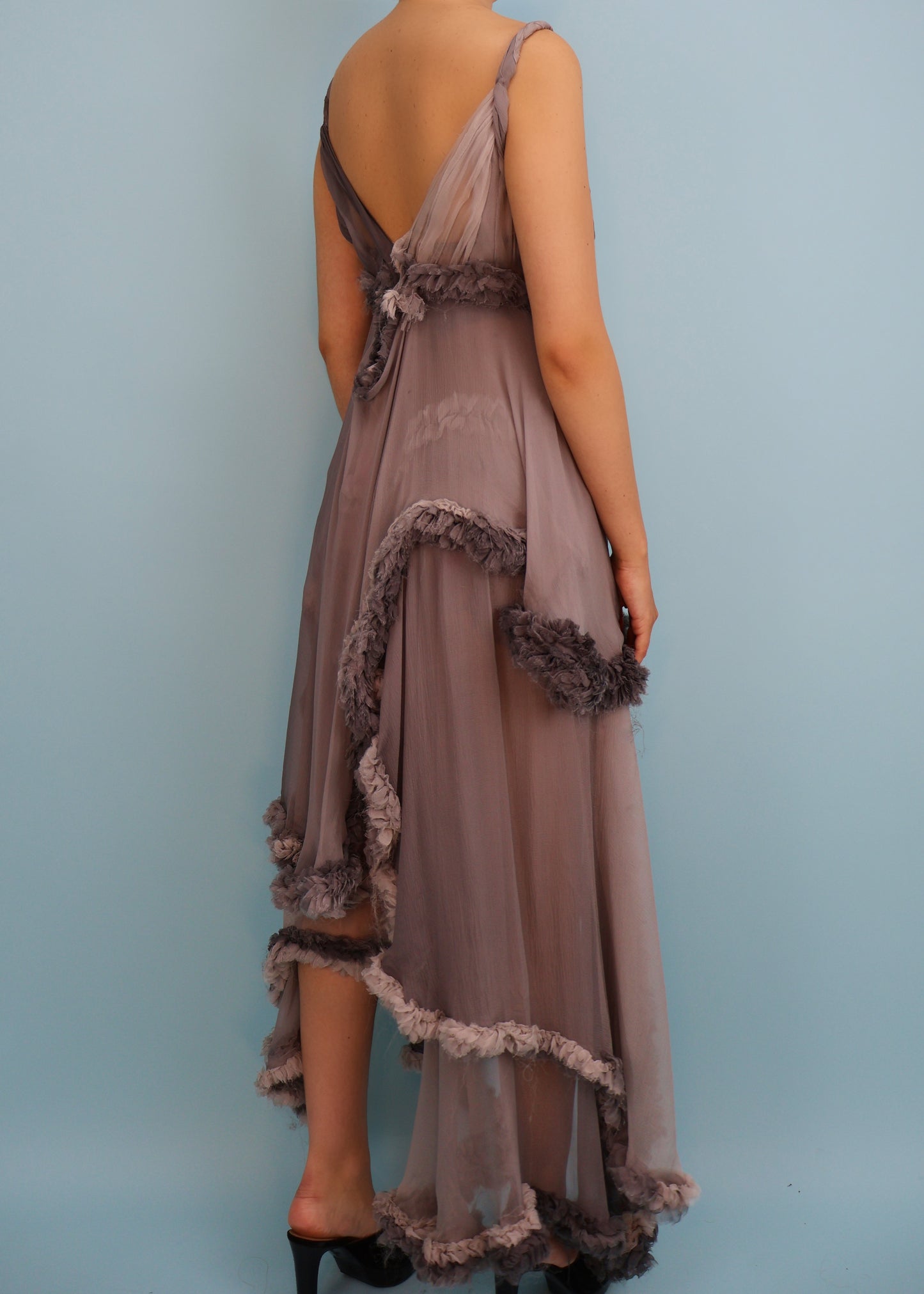 Alexander McQueen Fall 2006 Grey Silk Chiffon Layered Ruffle Gown