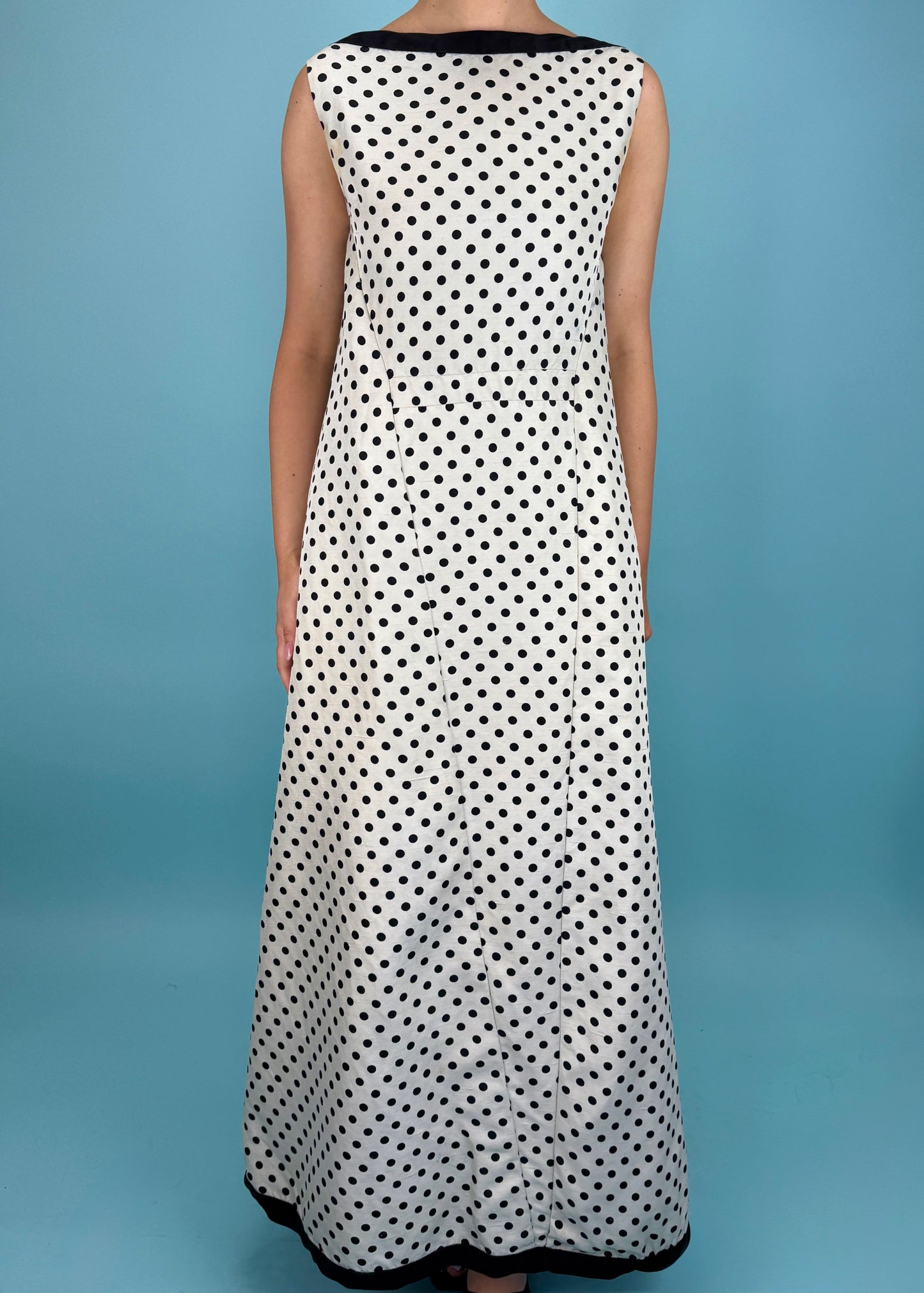 Pierre Balmain Haute Couture c.1963 Black & White Polka Dot Bow Silk Gown