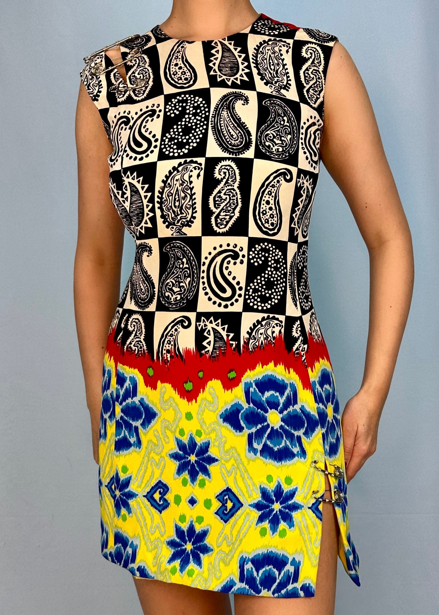Versace Spring 1994 Safety Pin Paisley Print Dress