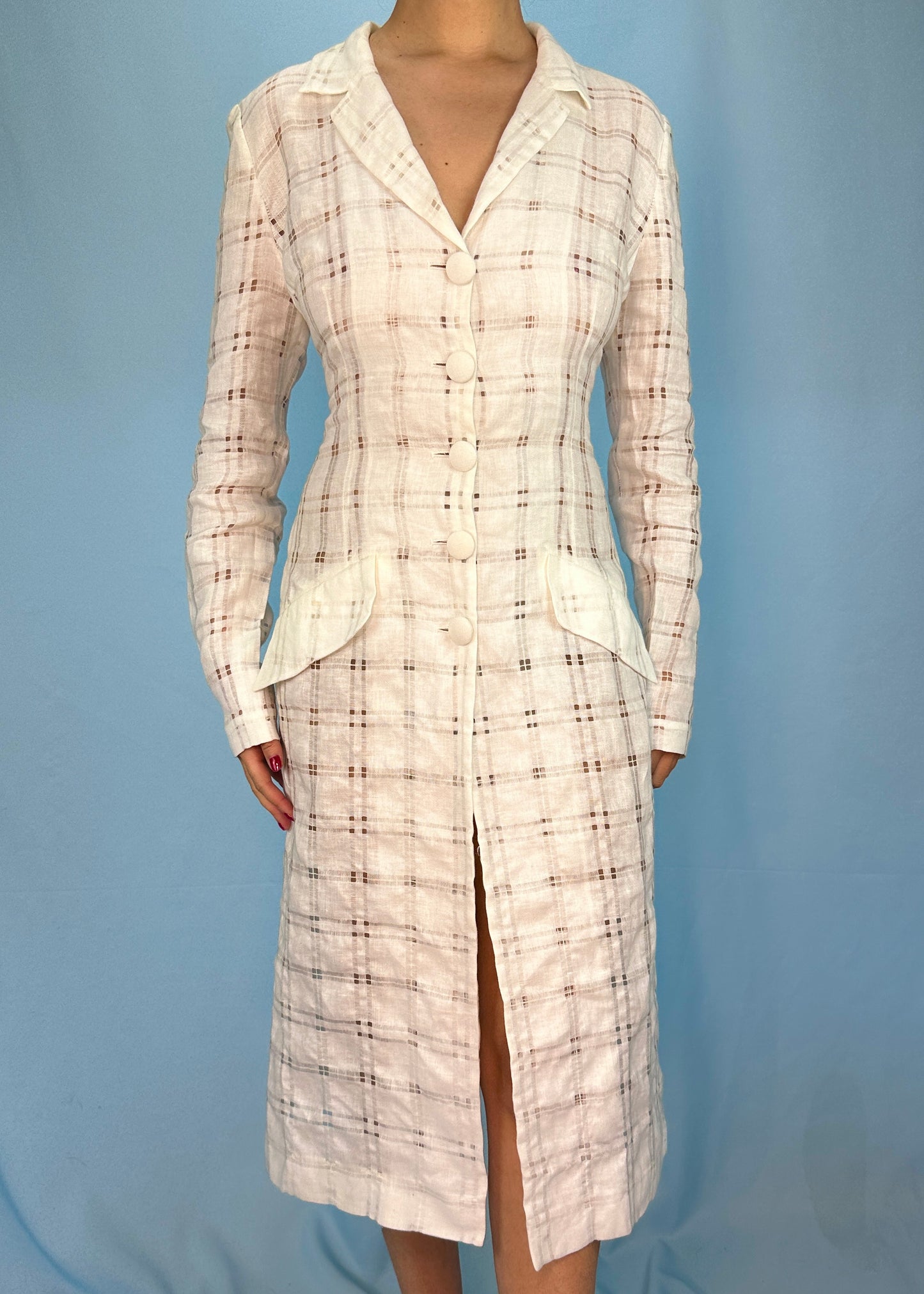 Chloé Spring 1998 White Checked Linen Two Piece Set