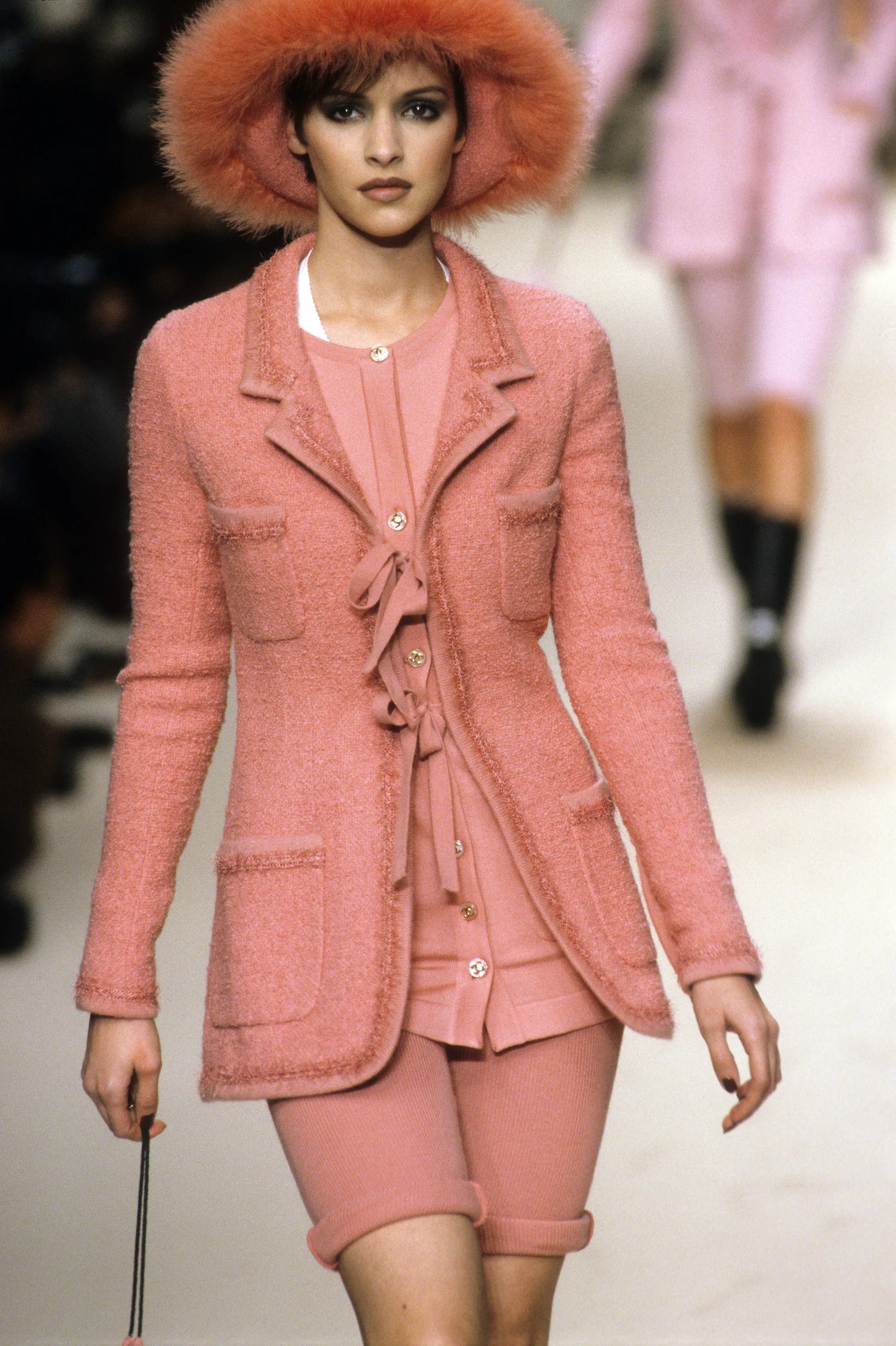 Chanel Fall 1994 Runway Pink Tie Up Bow Jacket & Skirt Suit Set