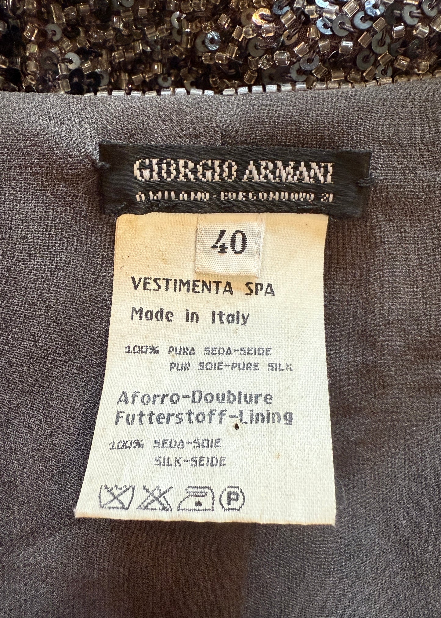 Giorgio Armani Spring 1991 Runway Grey Beaded Silk Dress