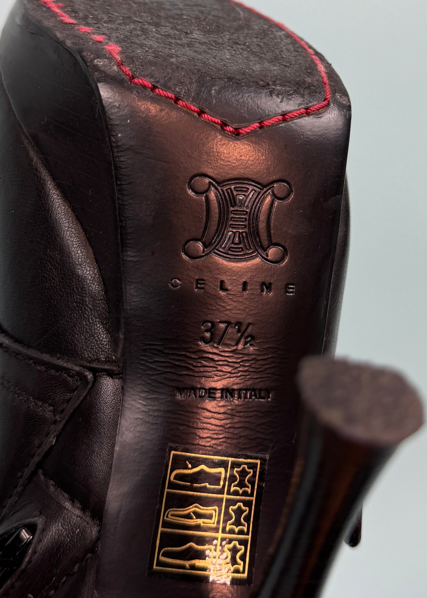 Celine Black Leather Buckle Heeled Boots