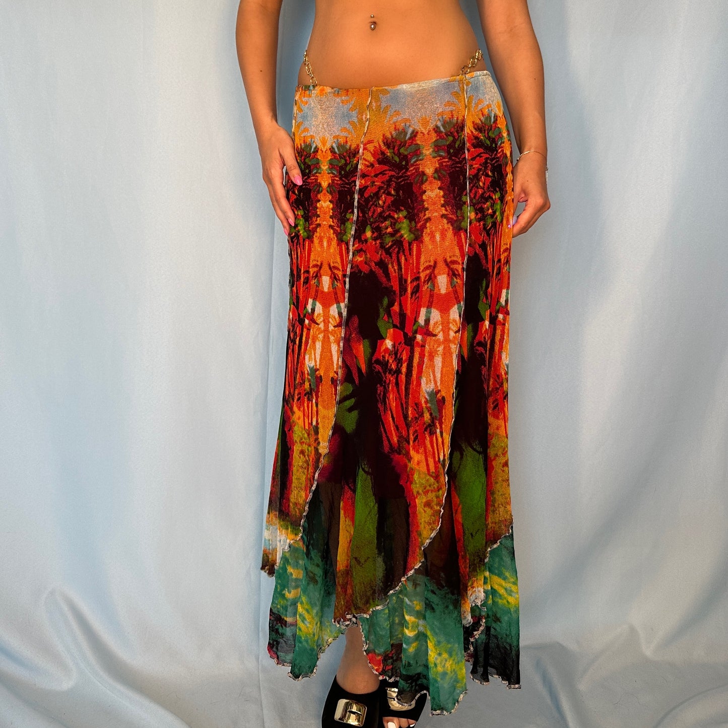 Jean Paul Gaultier Spring 2000 Tropical Print Mesh Skirt