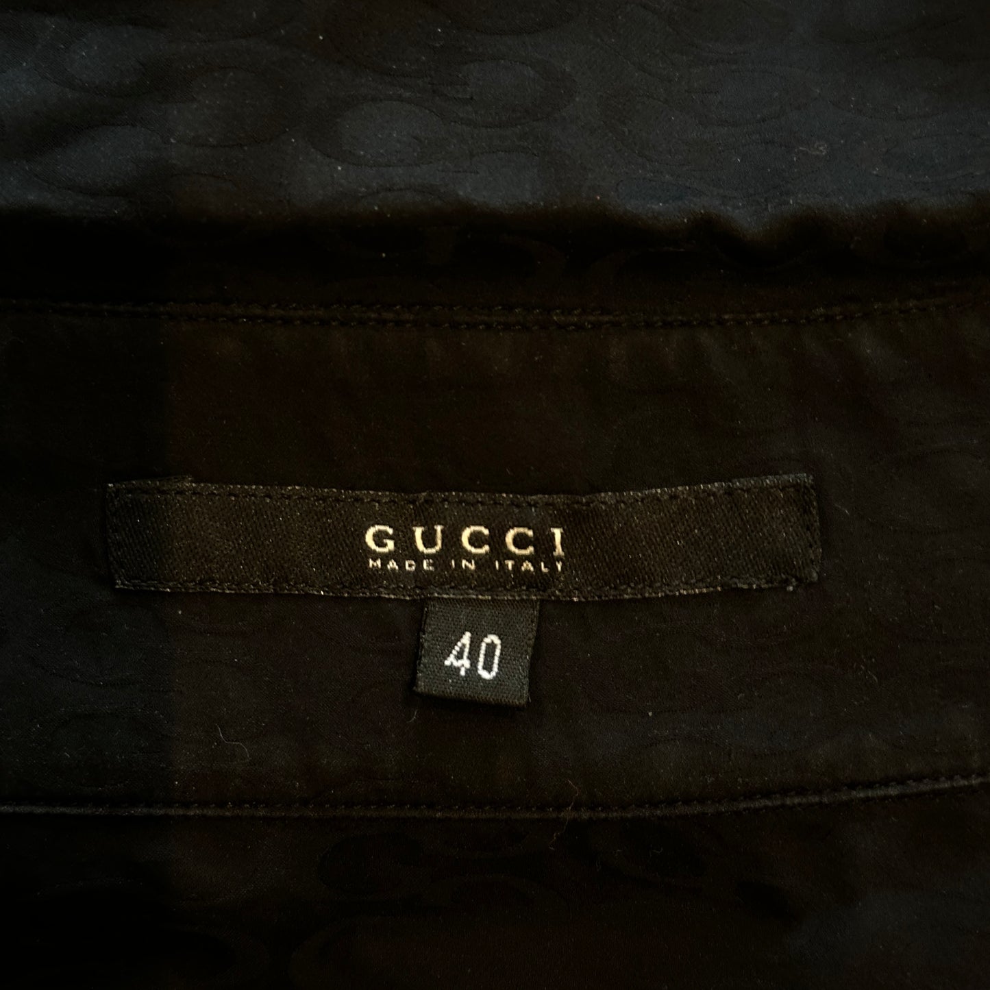 Gucci 2004 Monogram Black Silk Button Up Shirt