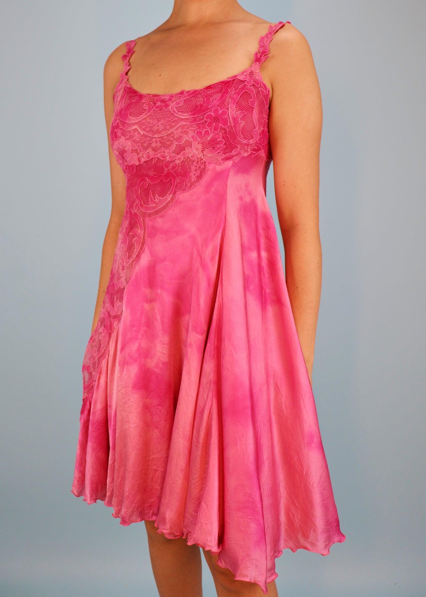 Versace Spring 1994 Runway Pink Silk & Lace Dress