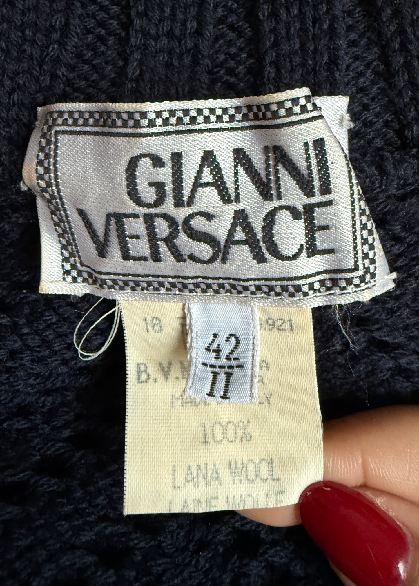 Versace Fall 1993 Navy Blue Knitted High Neck Sweater Dress