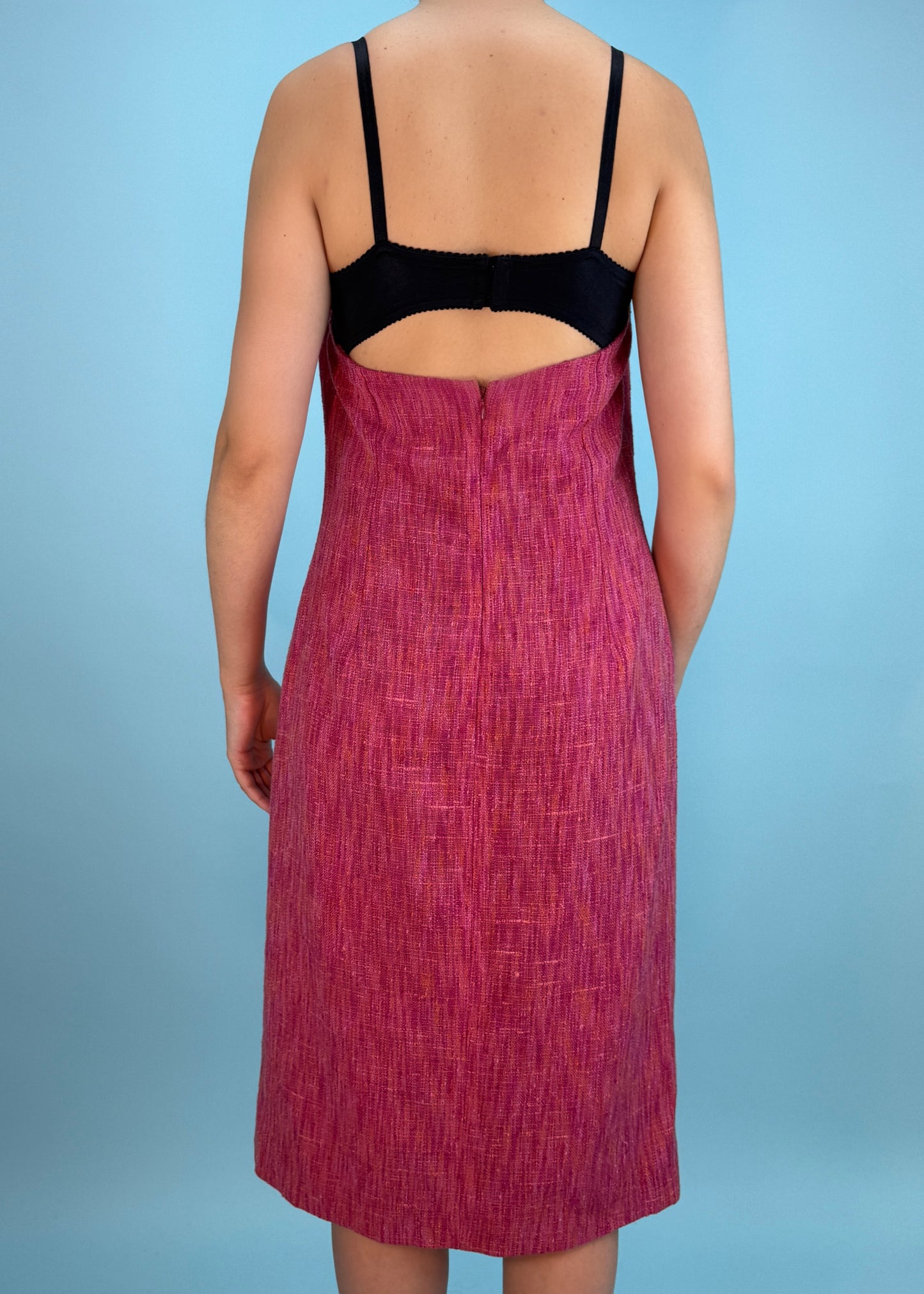 Dolce & Gabbana Pink Tweed Built in Bra Midi Dress