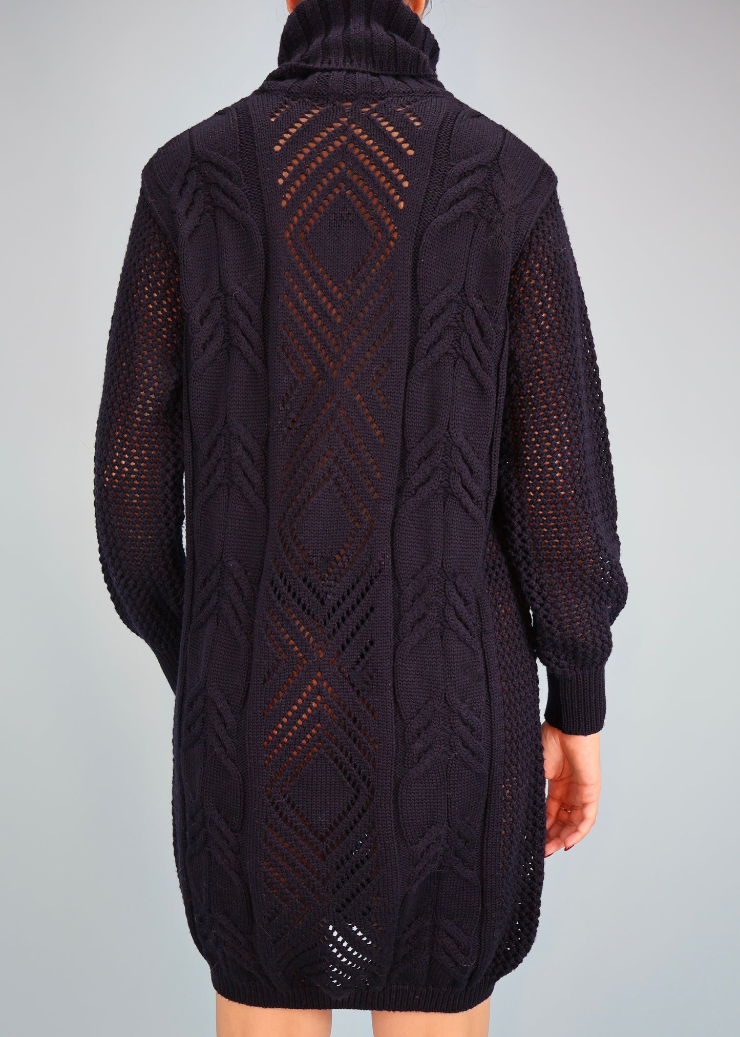 Versace Fall 1993 Navy Blue Knitted High Neck Sweater Dress