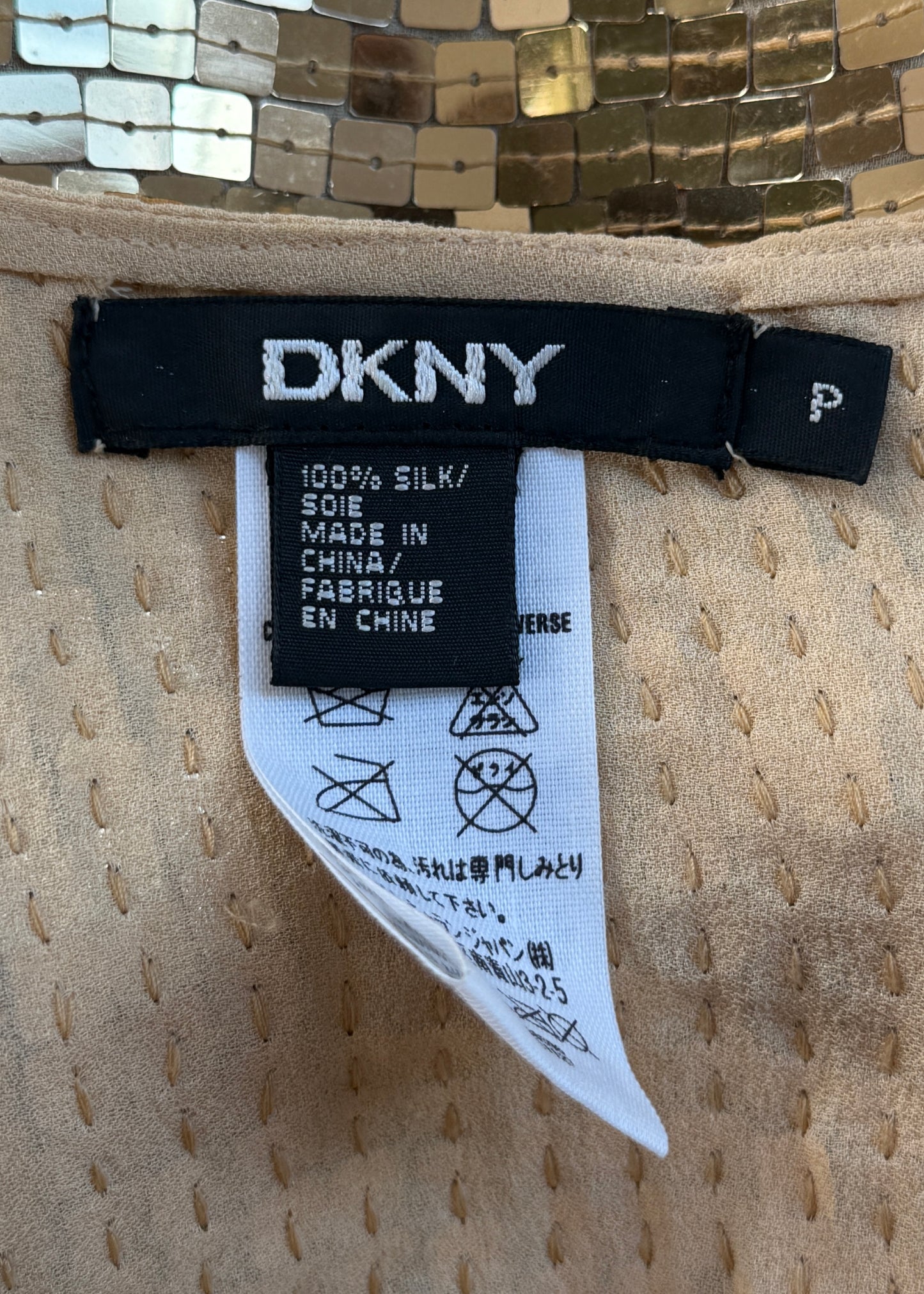 DKNY Gold Sequin Embellished Open Back Top