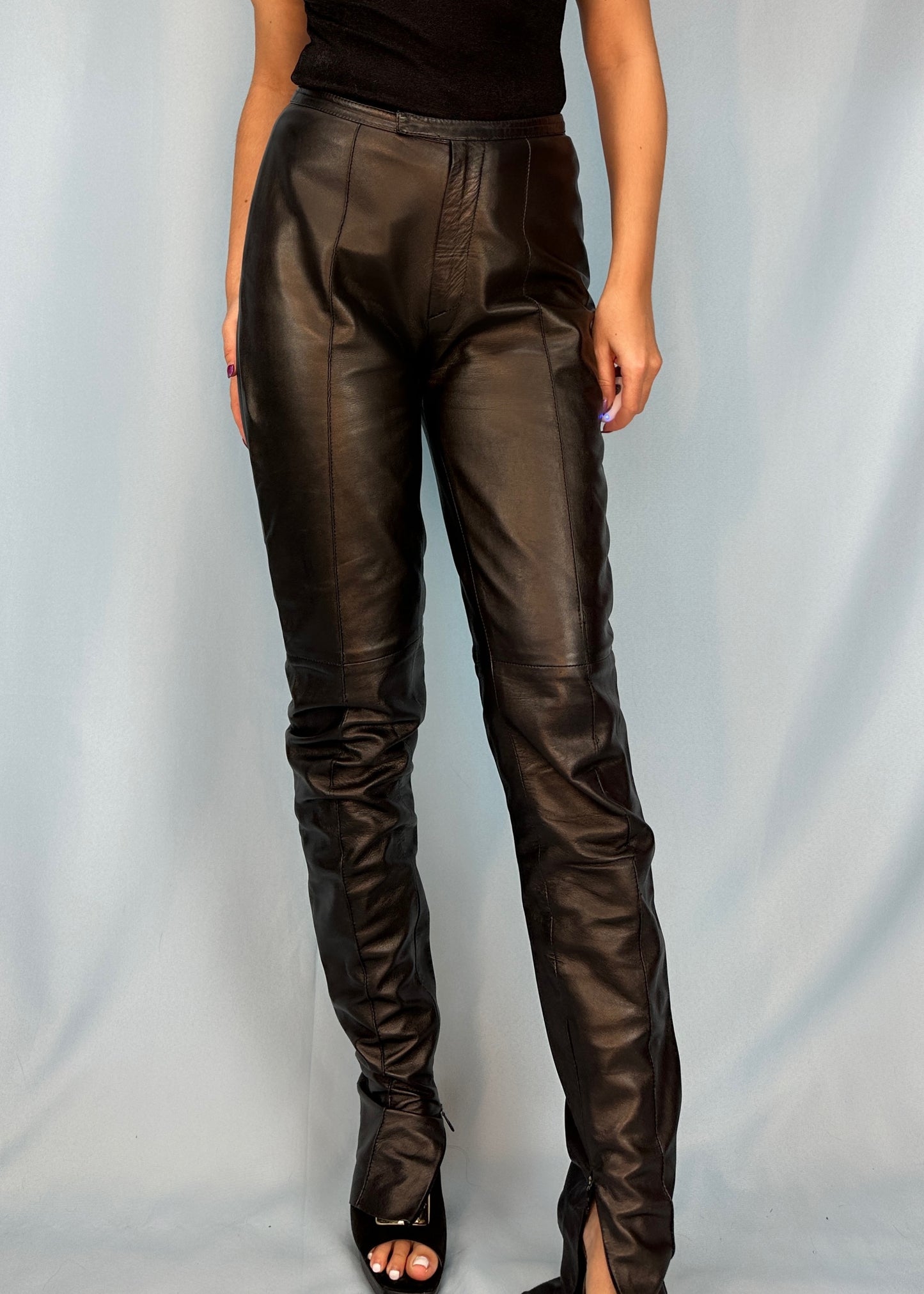 Gucci Spring 1997 Black Leather Ankle Zip Pants