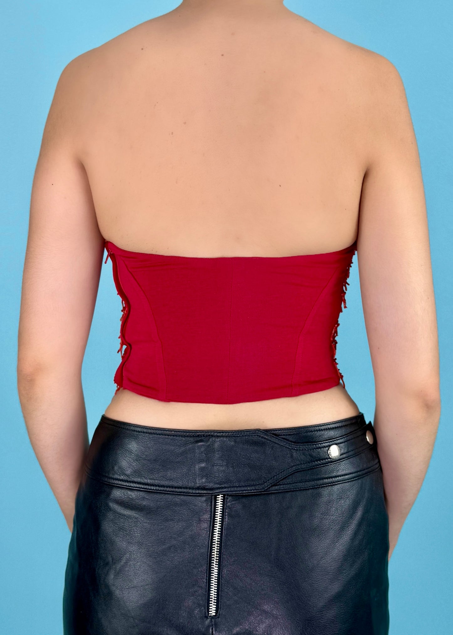 Blumarine Spring 1990 Red Coral Embellished Corset Top