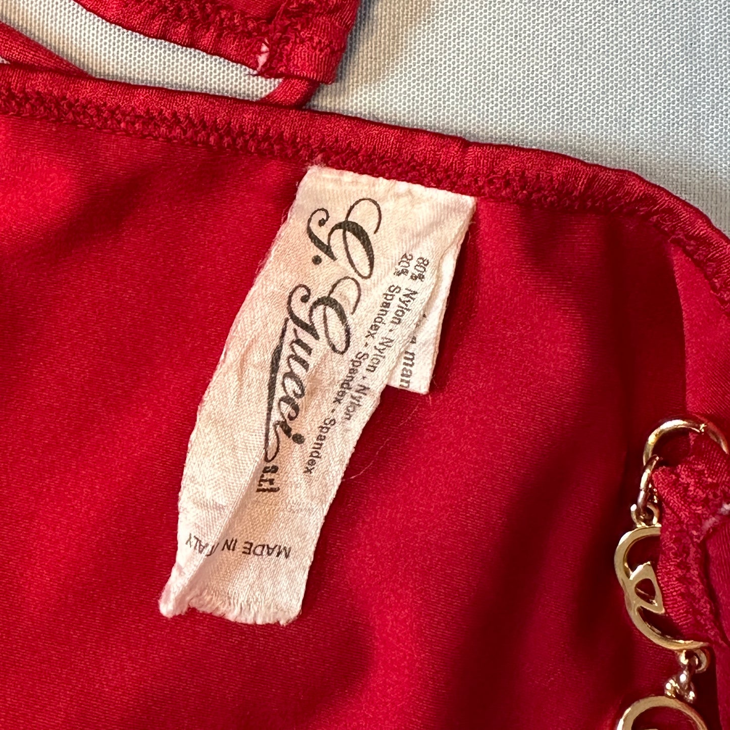 Gucci 1970’s Gold Monogram GG Chain Red Bikini