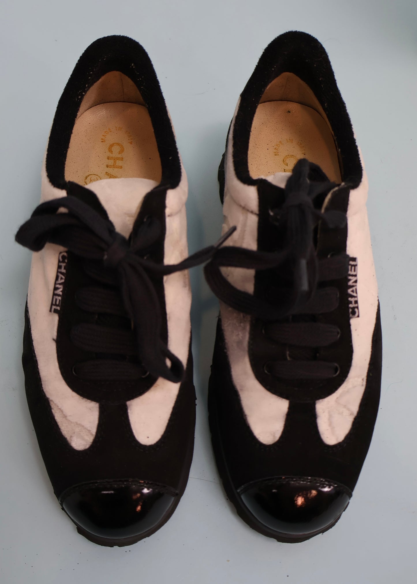 Chanel Spring 1996 Runway White Velour CC Monogram Shoes