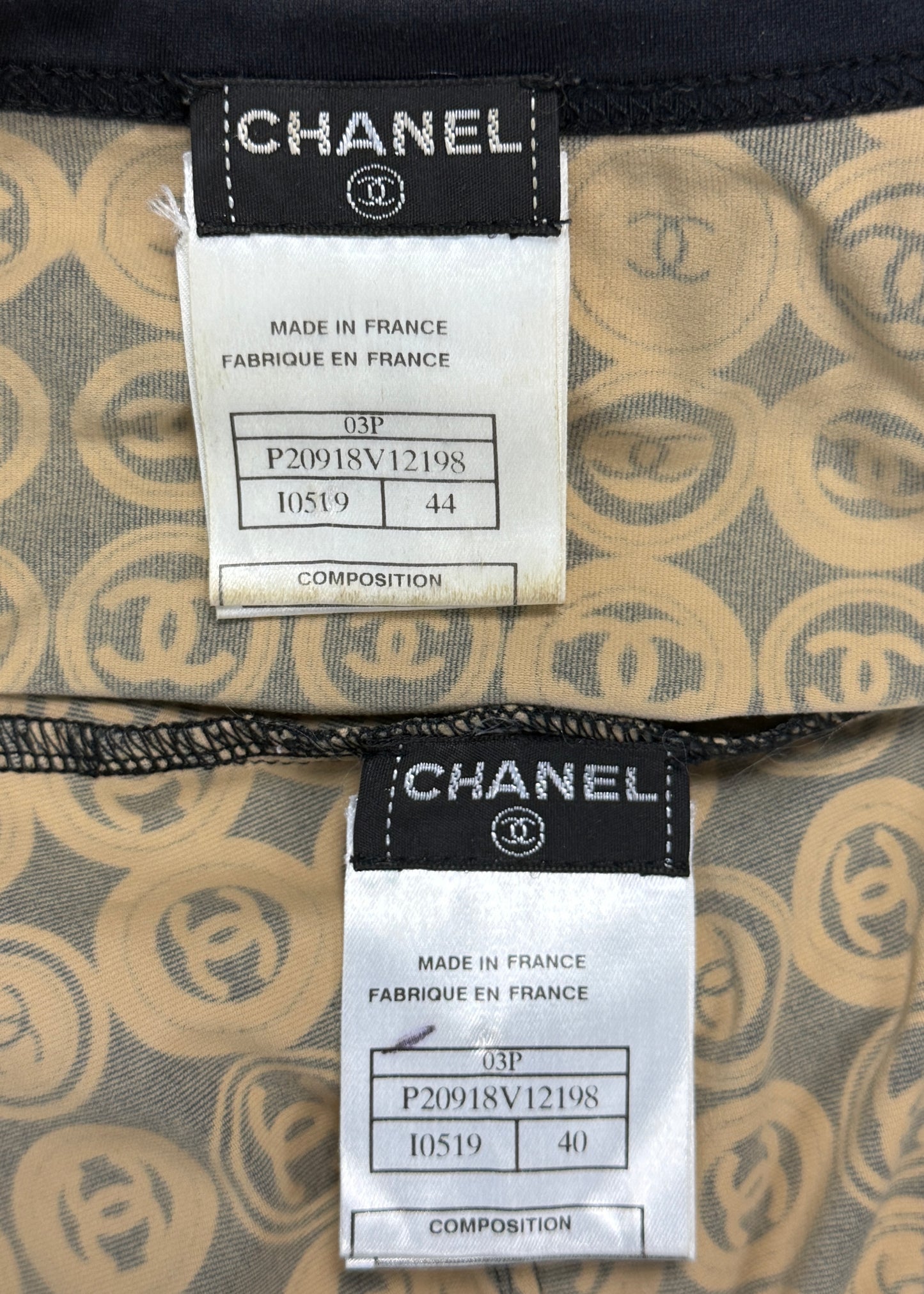 Chanel Spring 2003 Monogram Coin Medallion Print Top & Skirt Set