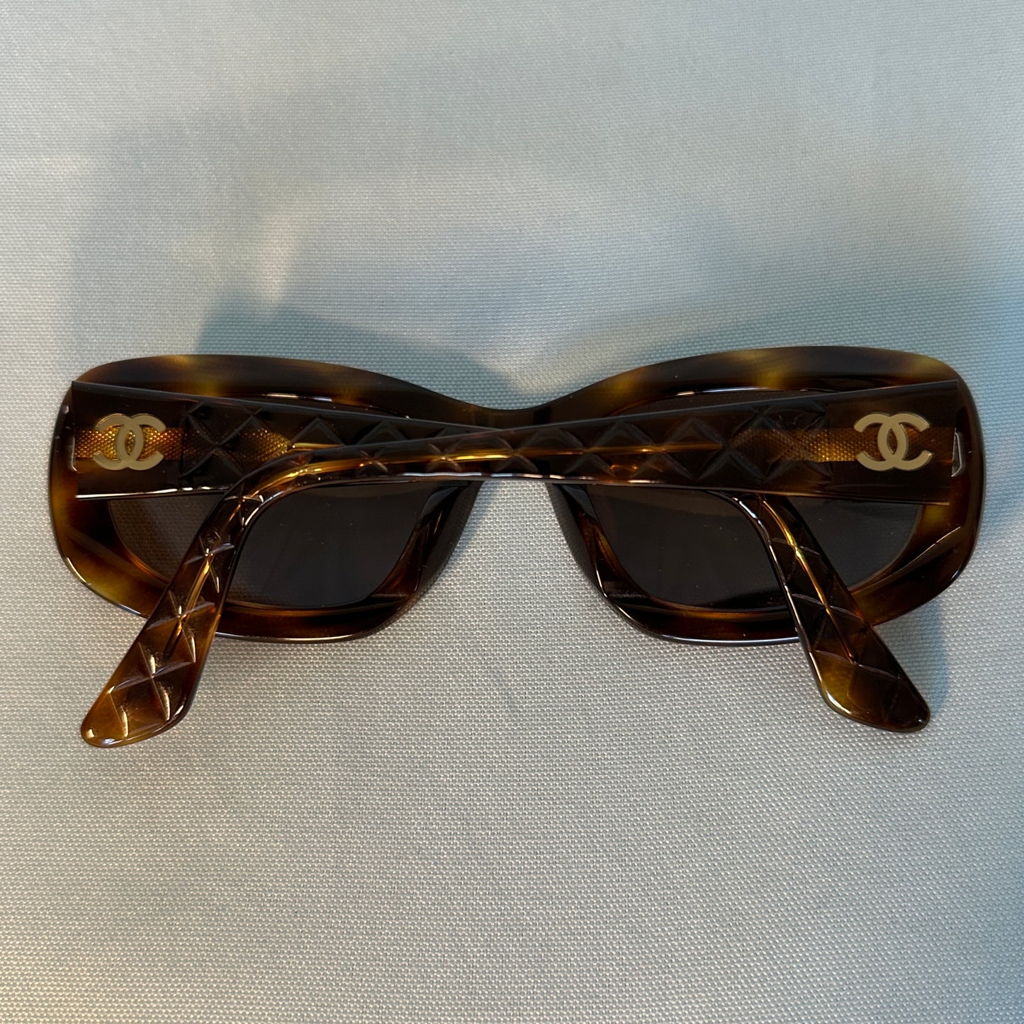 Chanel Tortoiseshell Quilted Arm Gold CC Sunglasses