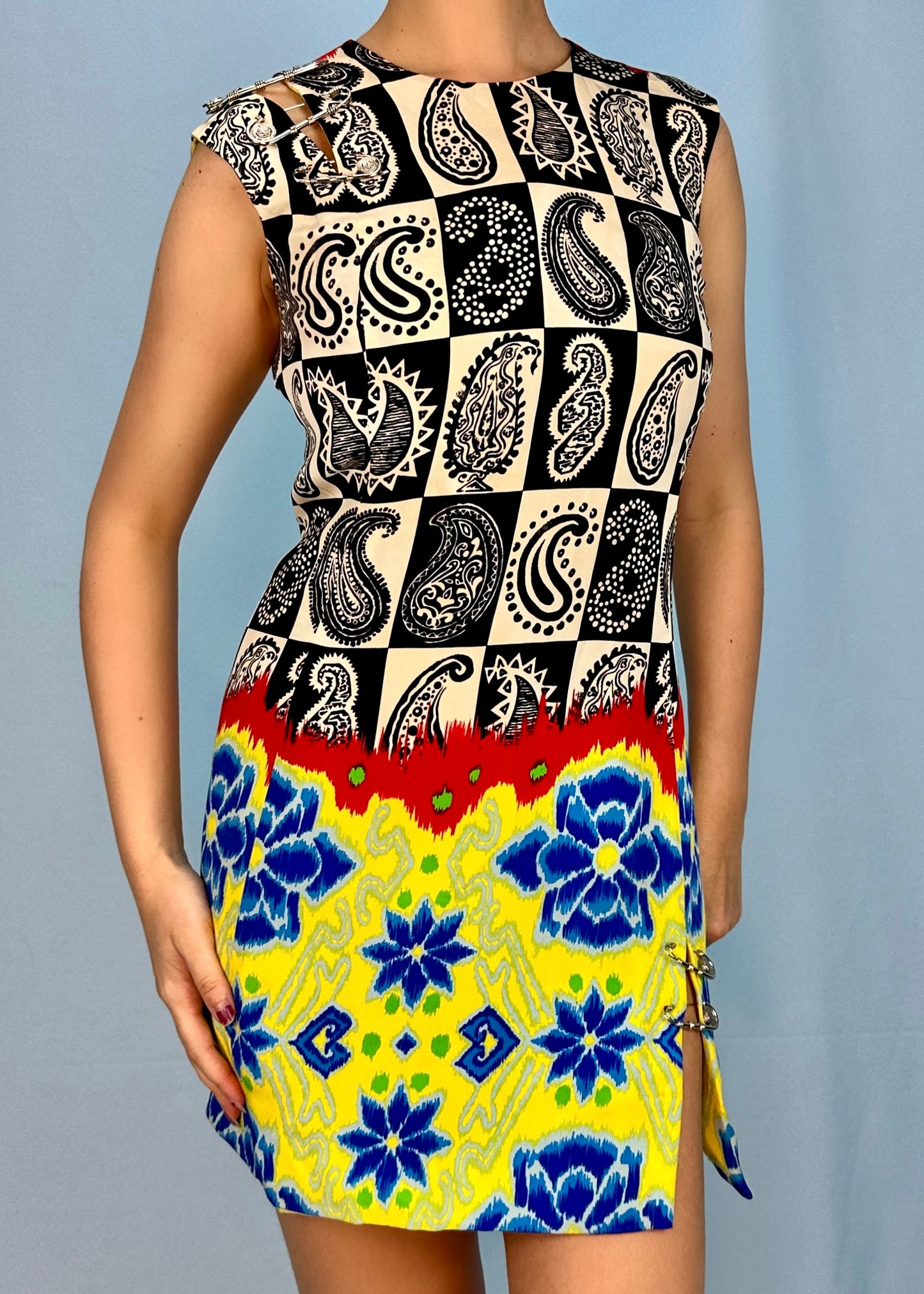 Versace Spring 1994 Safety Pin Paisley Print Dress