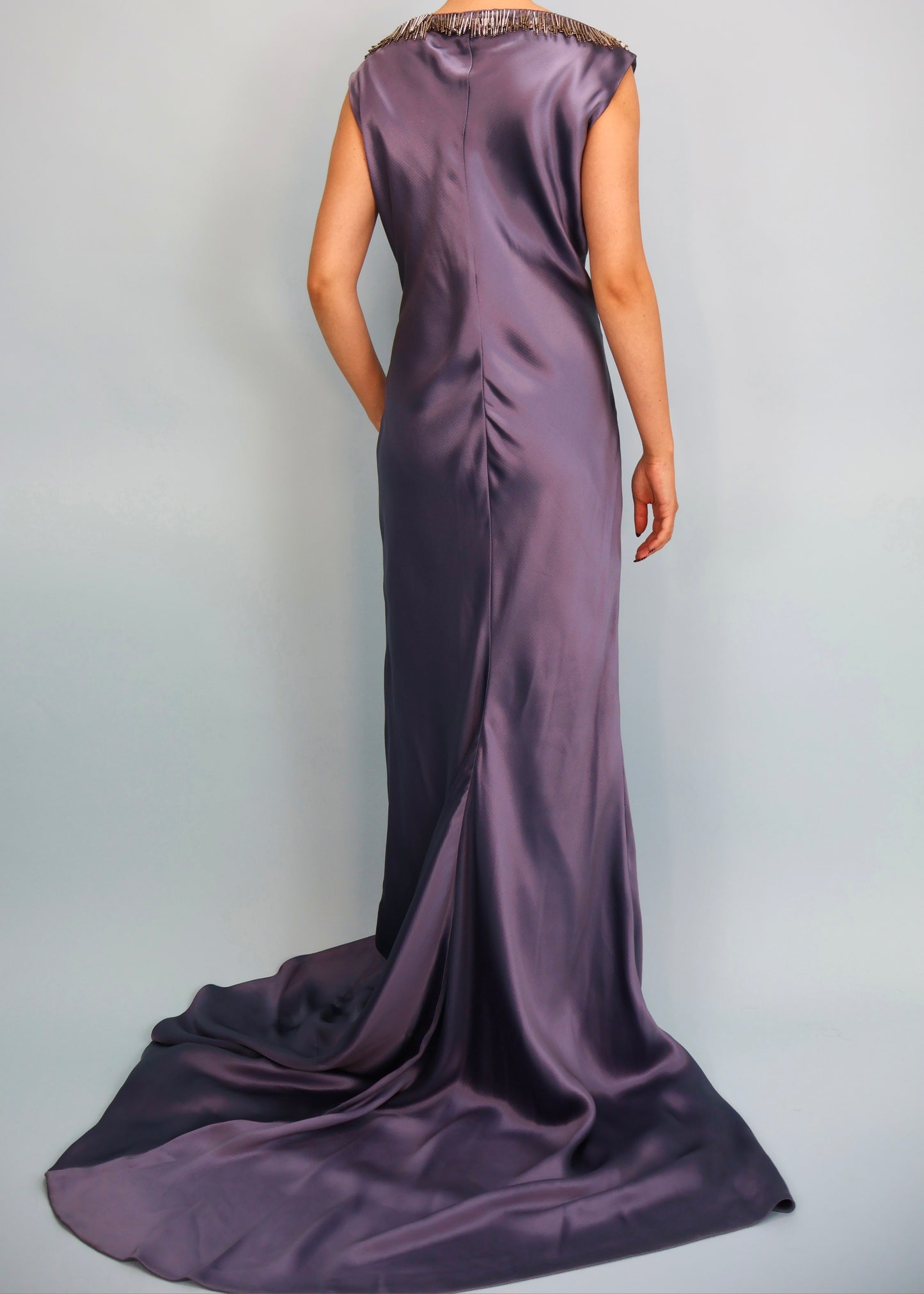 Alexander McQueen 2007 Blue Bead Embellished Silk Gown
