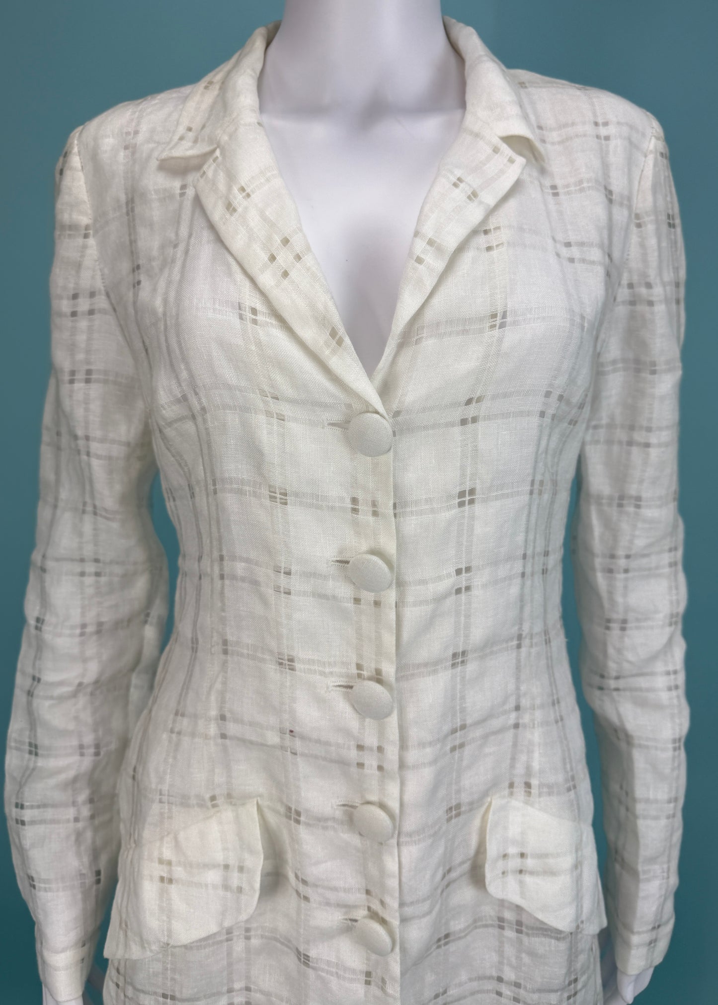 Chloé Spring 1998 White Checked Linen Two Piece Set