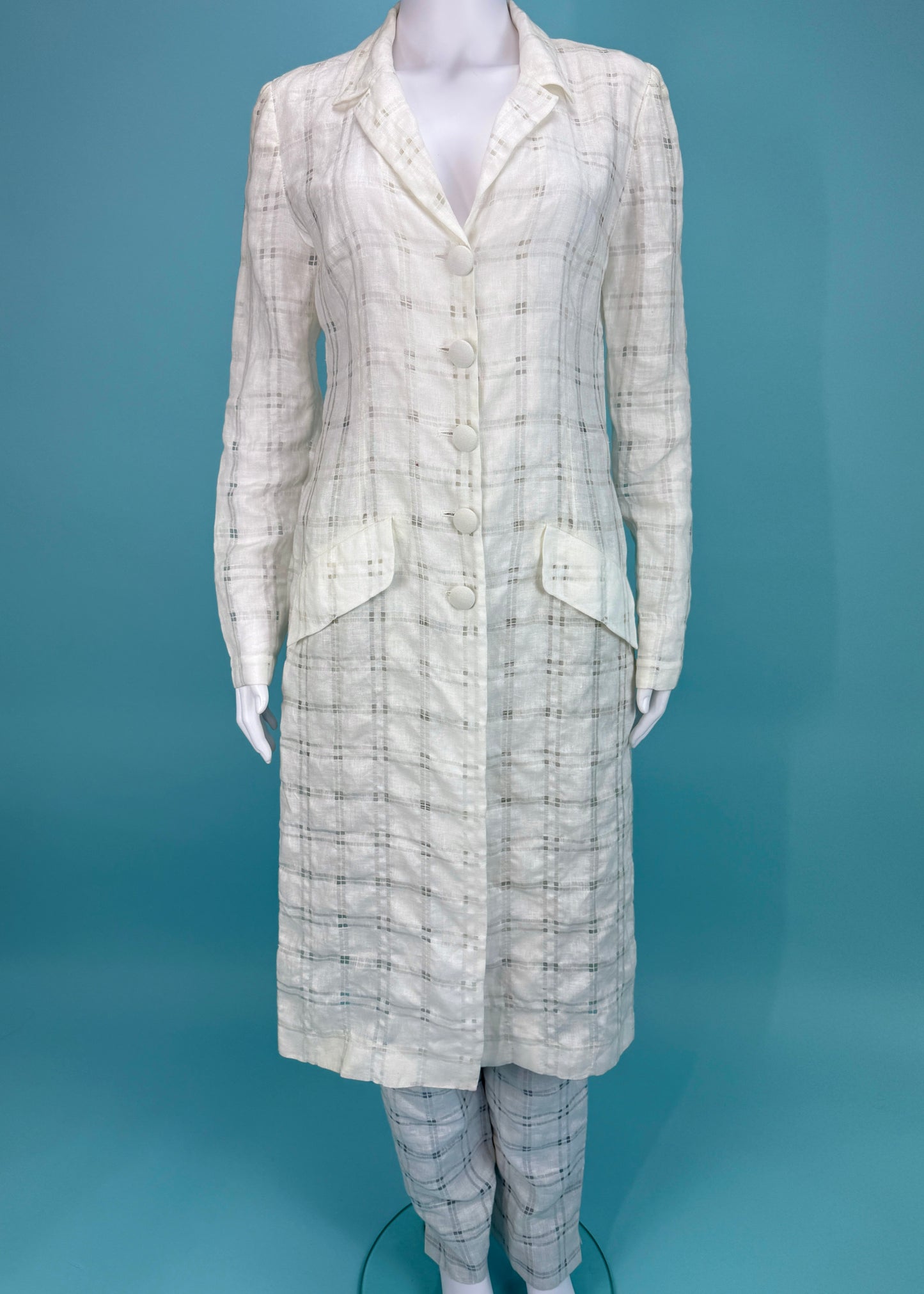 Chloé Spring 1998 White Checked Linen Two Piece Set