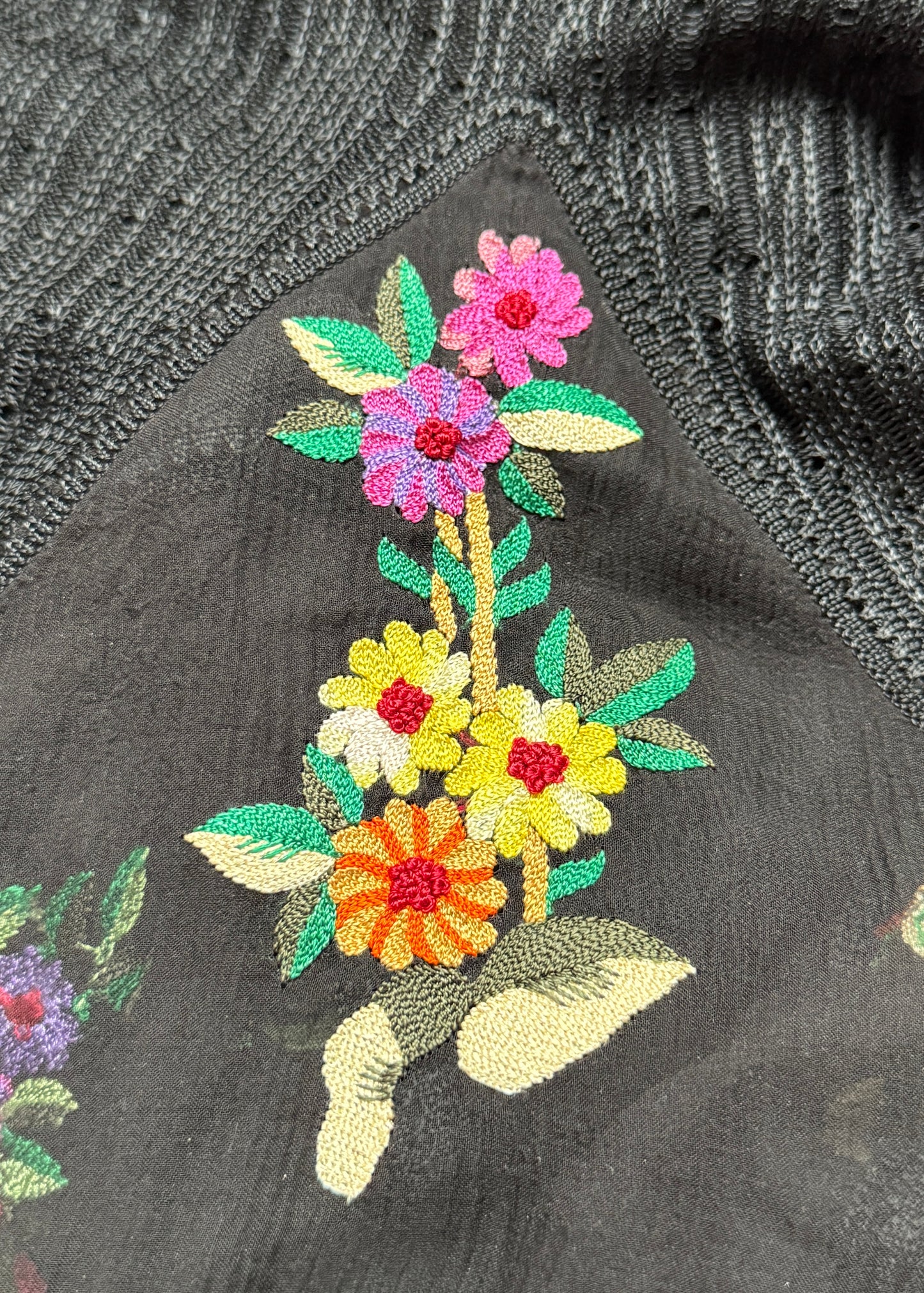John Galliano 1990s Black Knit & Floral Embroidered Dress