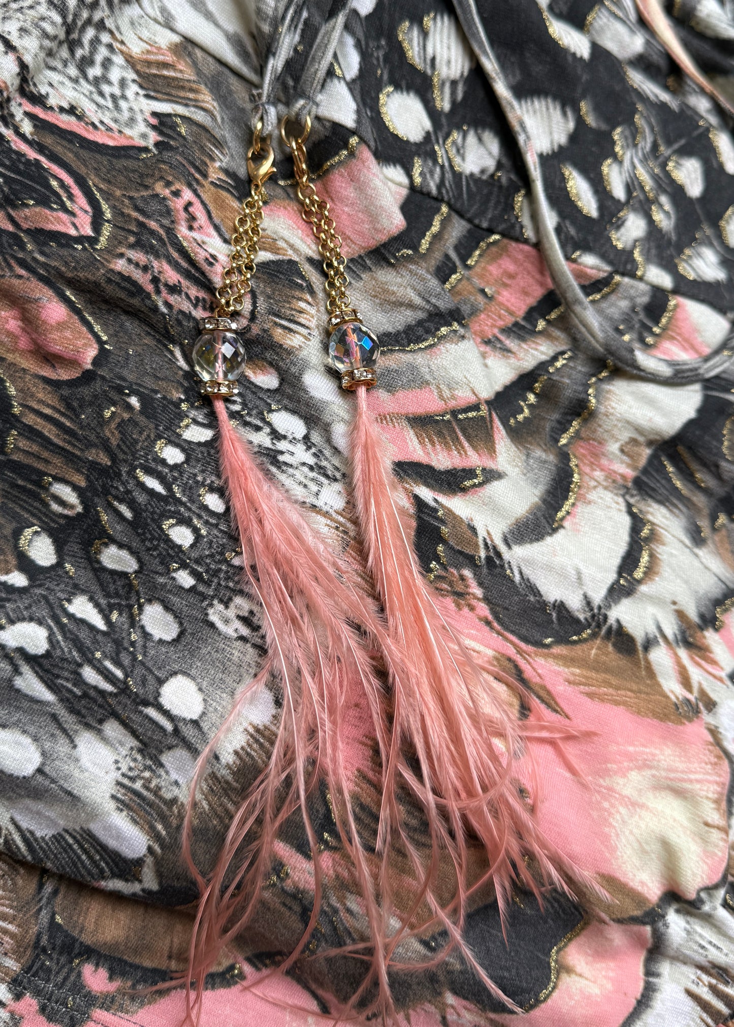 Roberto Cavalli Spring 2004 Feather Print Silk Skirt & Feather Embellished Top Set