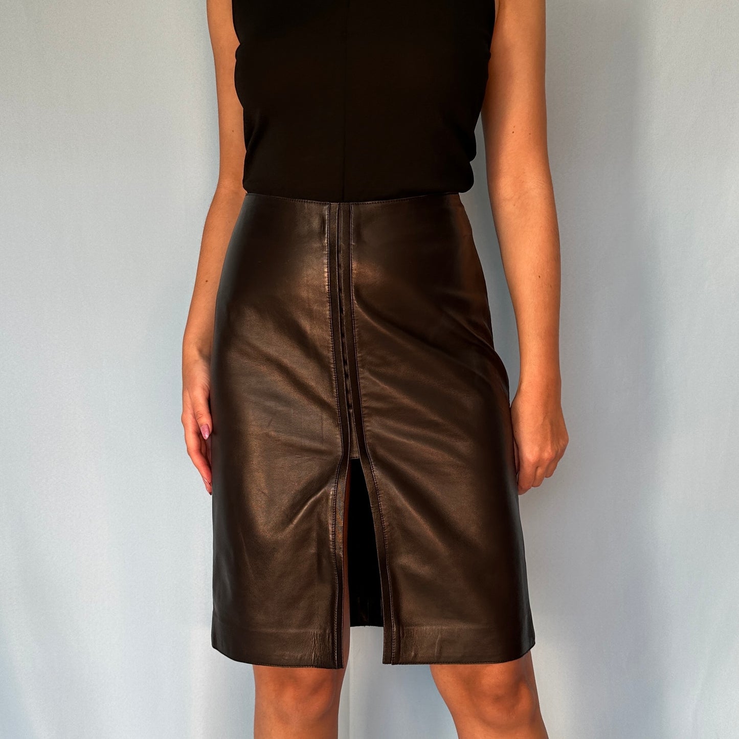 Gucci Black Leather Slit Detail Skirt