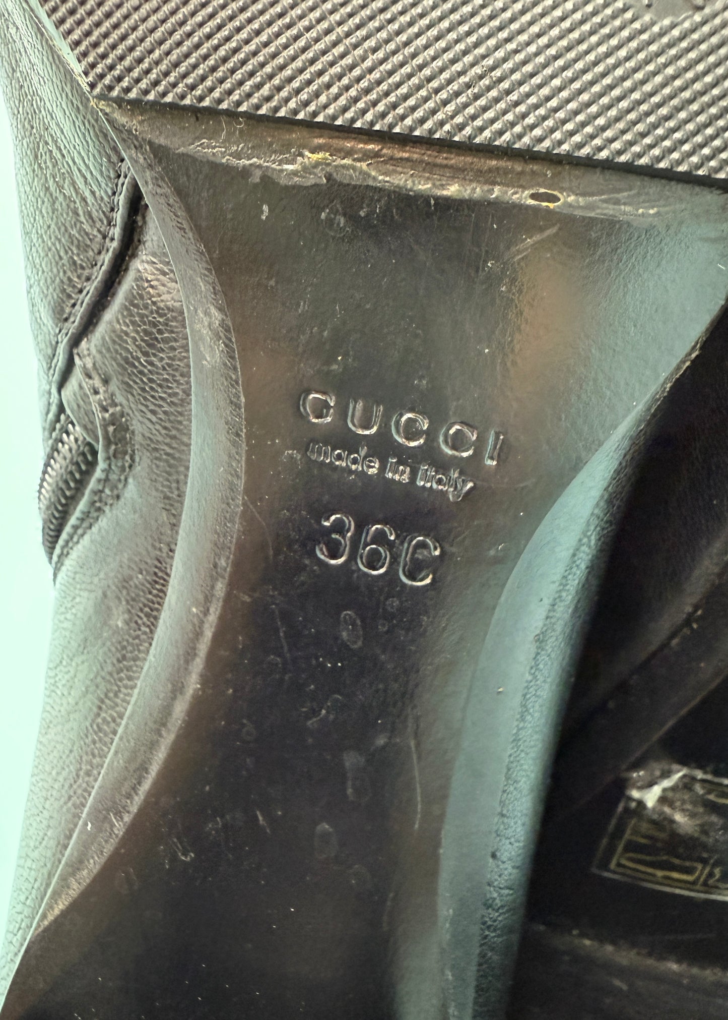 Gucci Black Leather Metal GG Monogram Boots