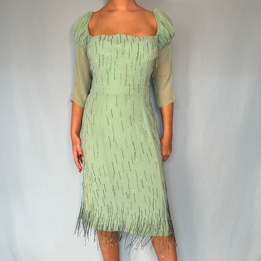 Atelier Versace Silk Embellished Puff Sleeve Dress