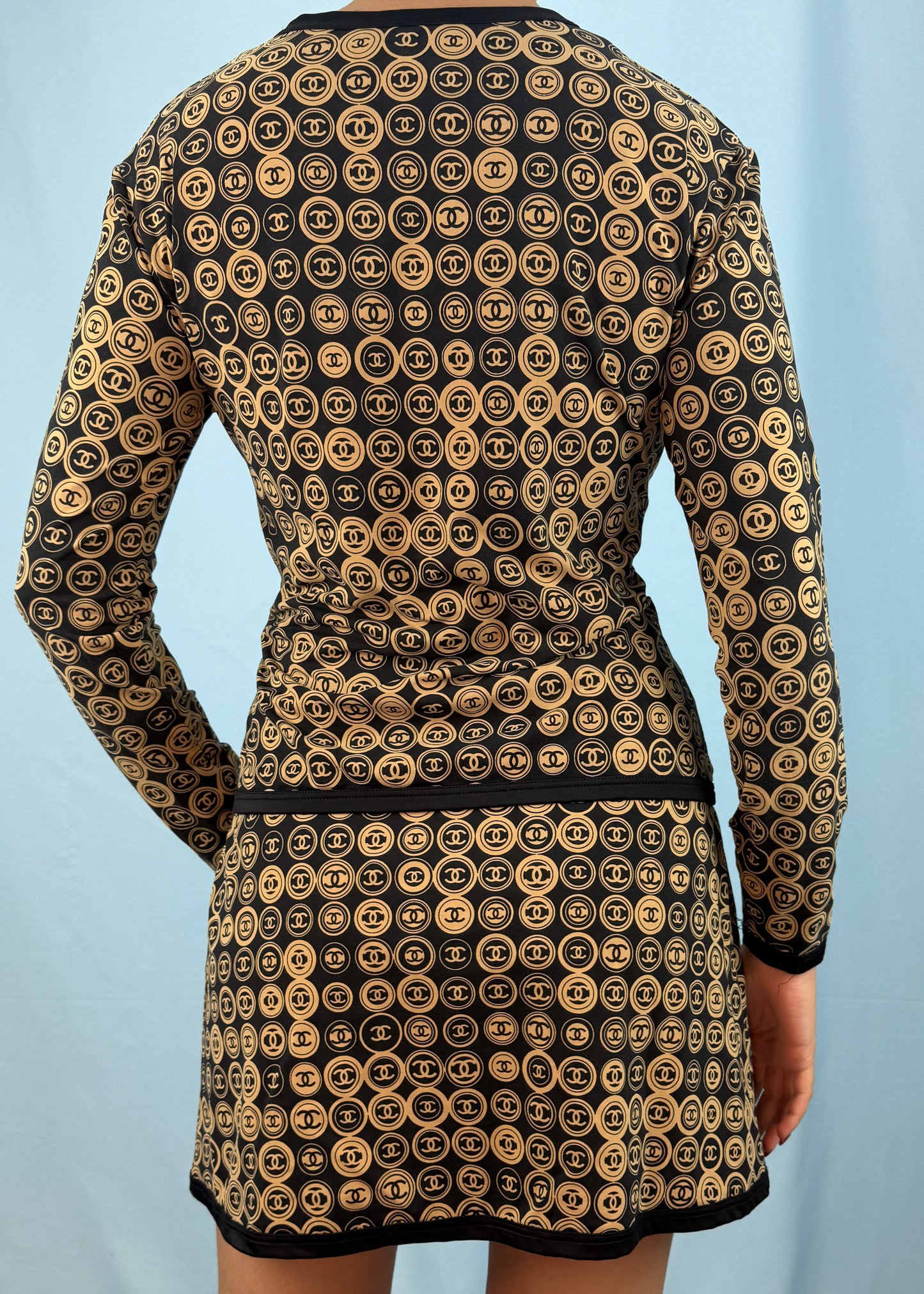 Chanel Spring 2003 Monogram Coin Medallion Print Top & Skirt Set