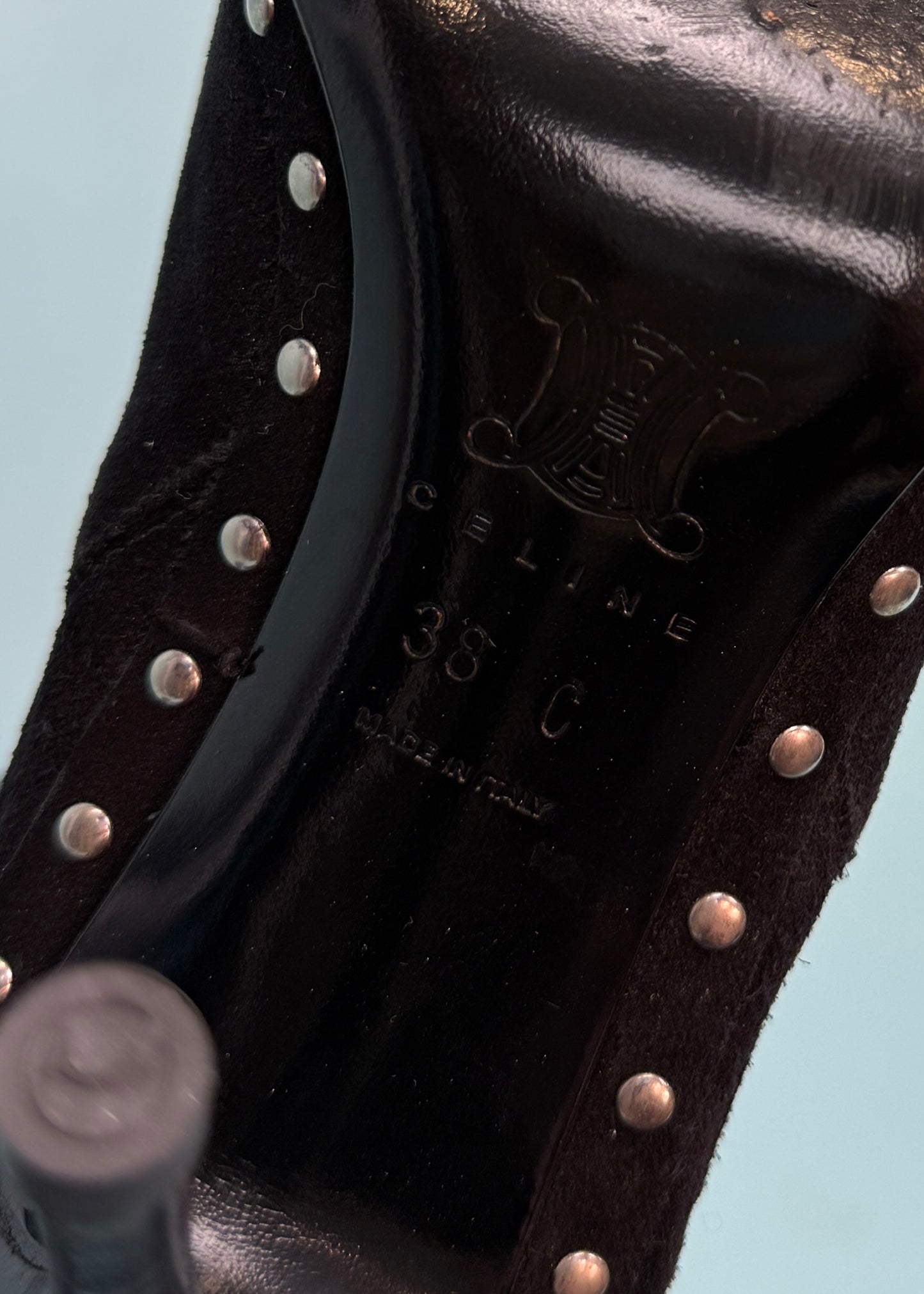 Celine Black Suede Leather Studded Sole Heeled Boots