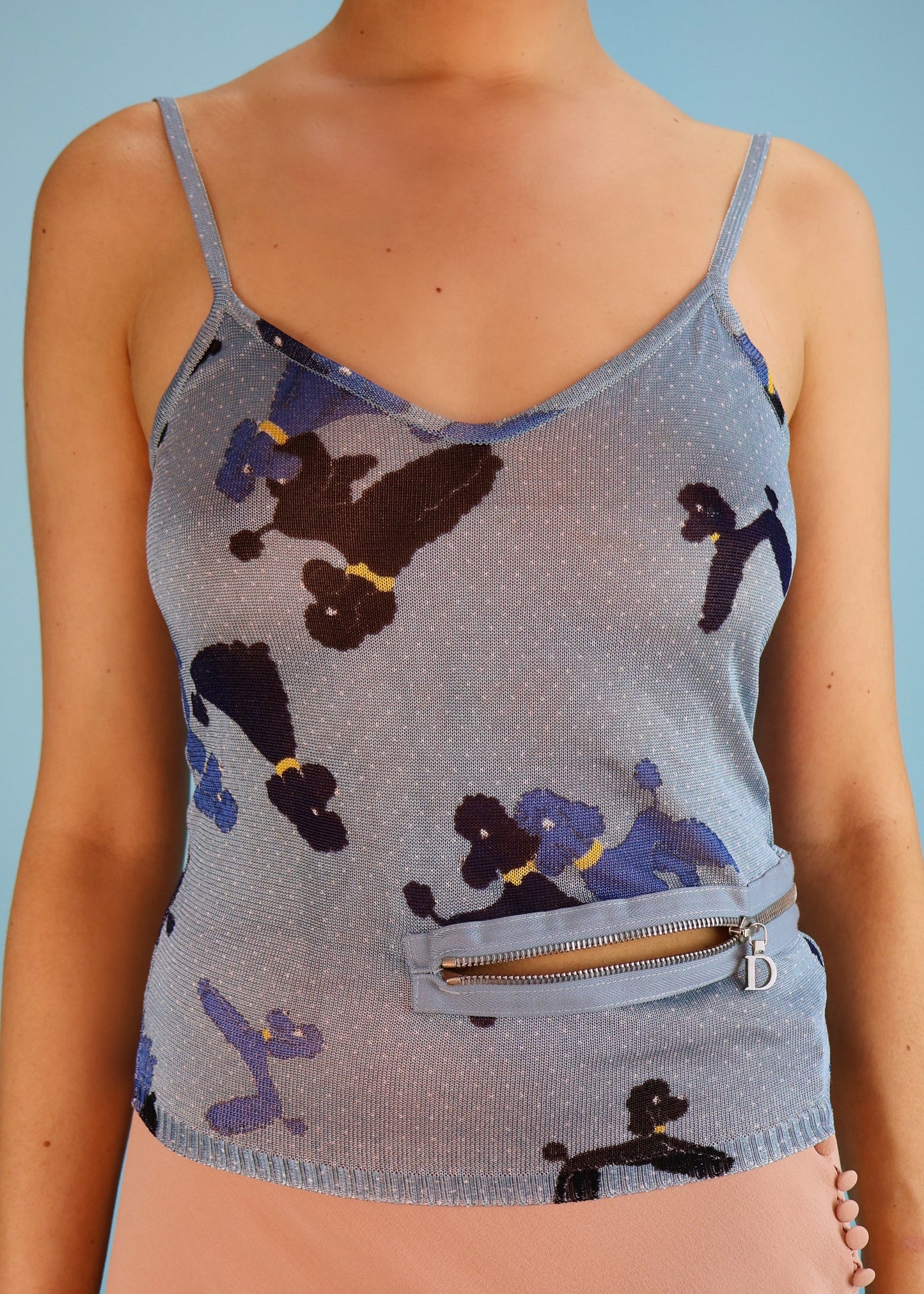 Dior Spring 2001 Poodle Print Zipper Camisole Top