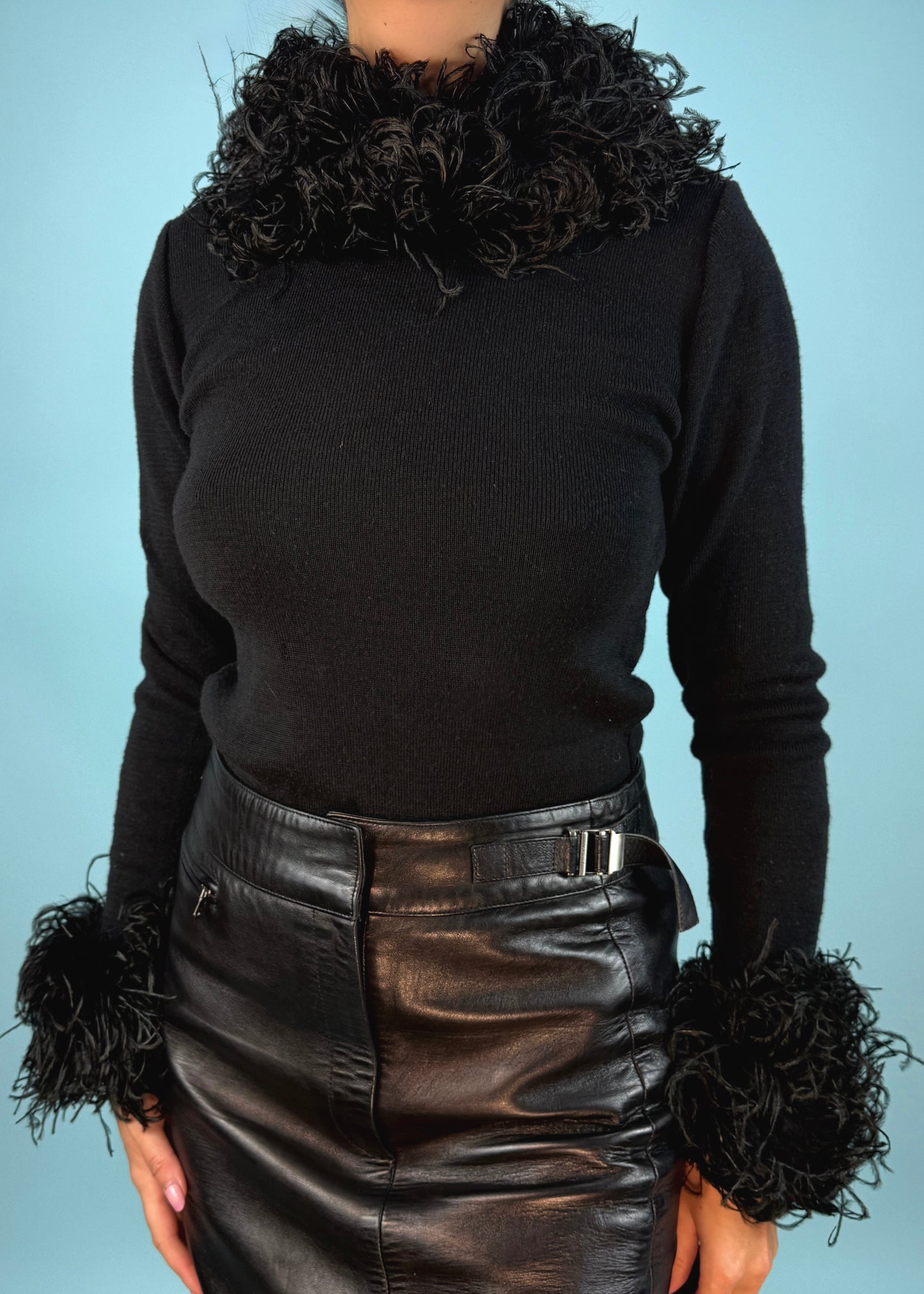 Yves Saint Laurent Fall 1993 Ostrich Feather Sweater Top