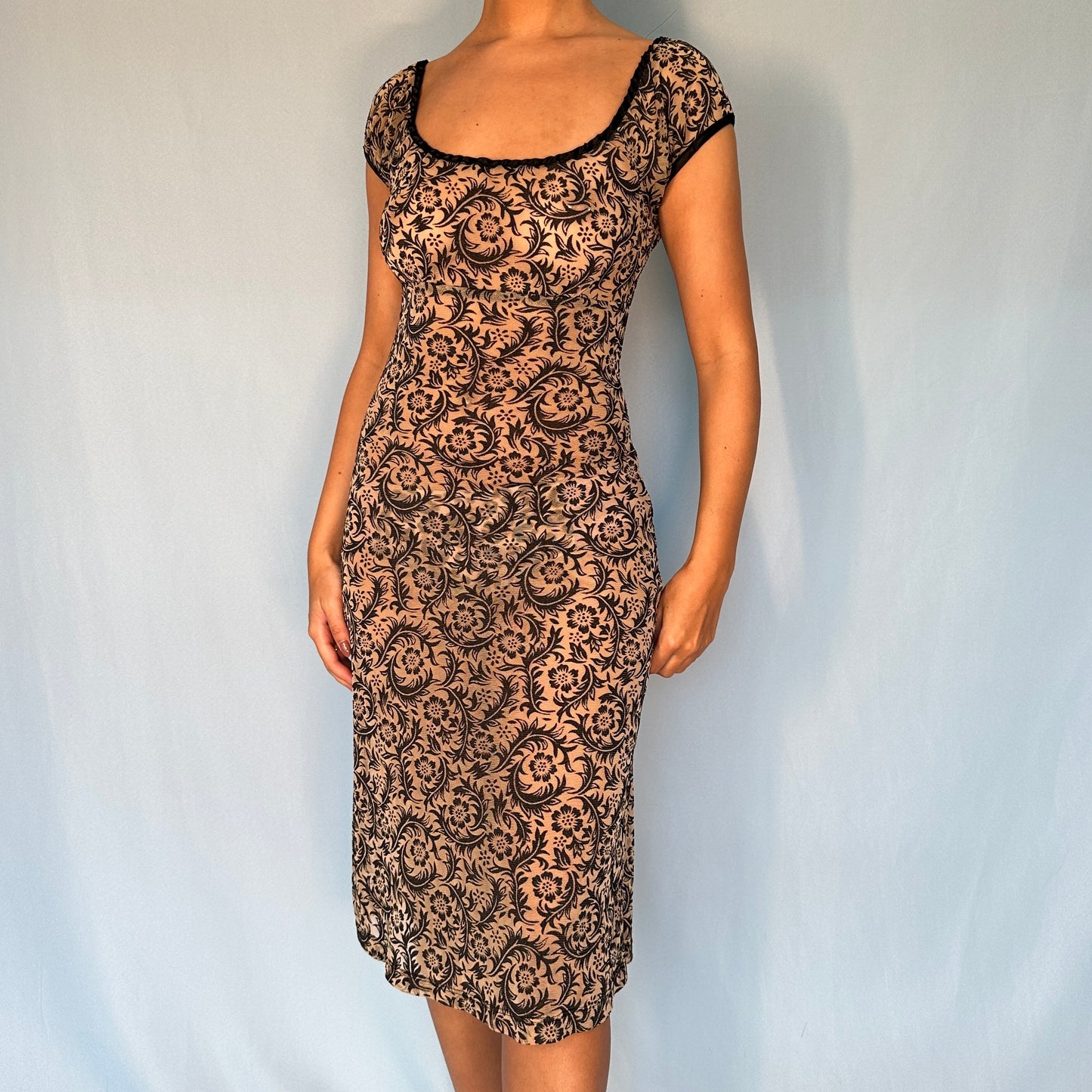 Betsey Johnson Mesh Tattoo Printed Milkmaid Dress